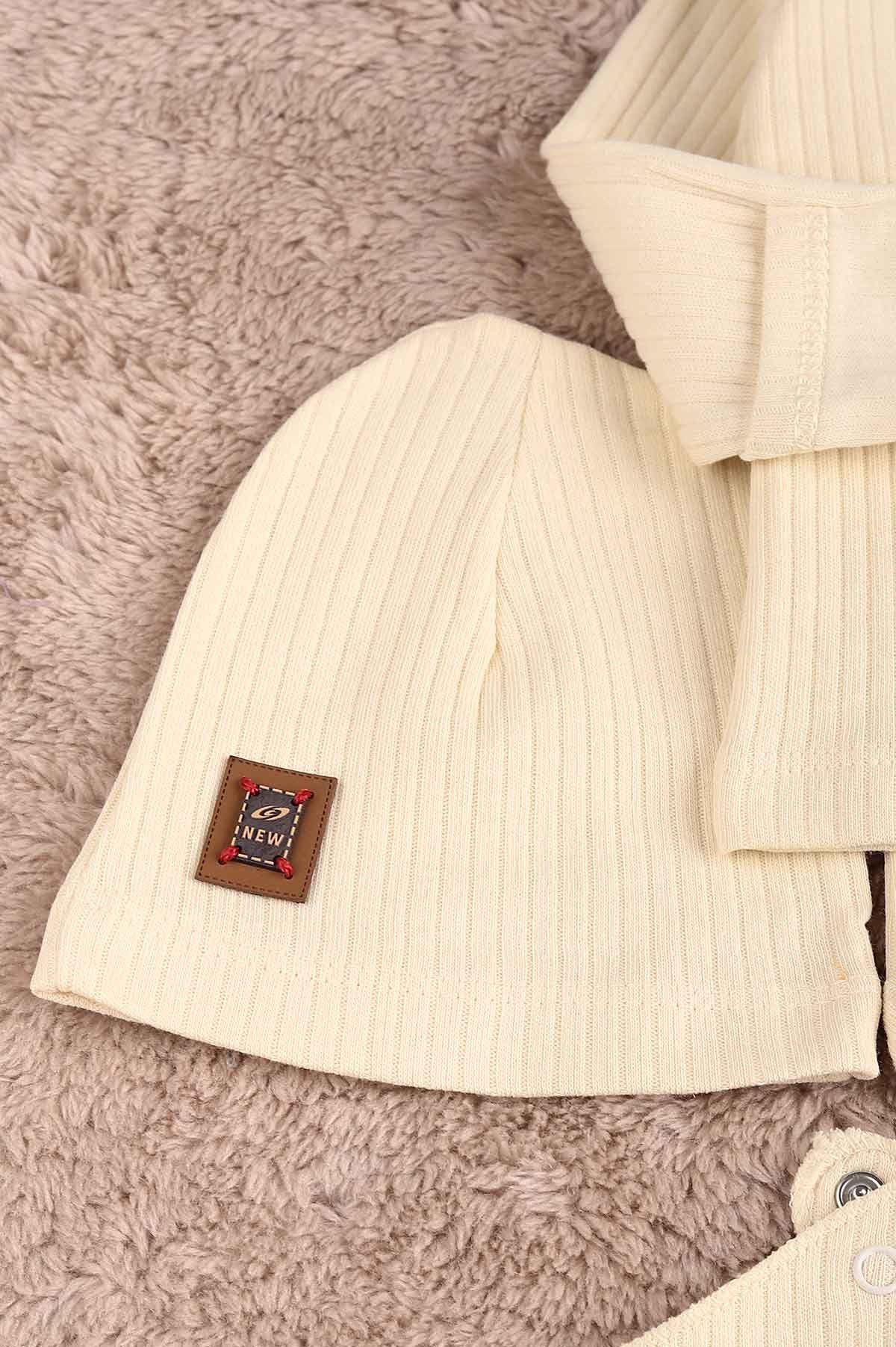 Krem (0-6 Ay) Ayı Nakışlı Erkek Bebe Takım 183866