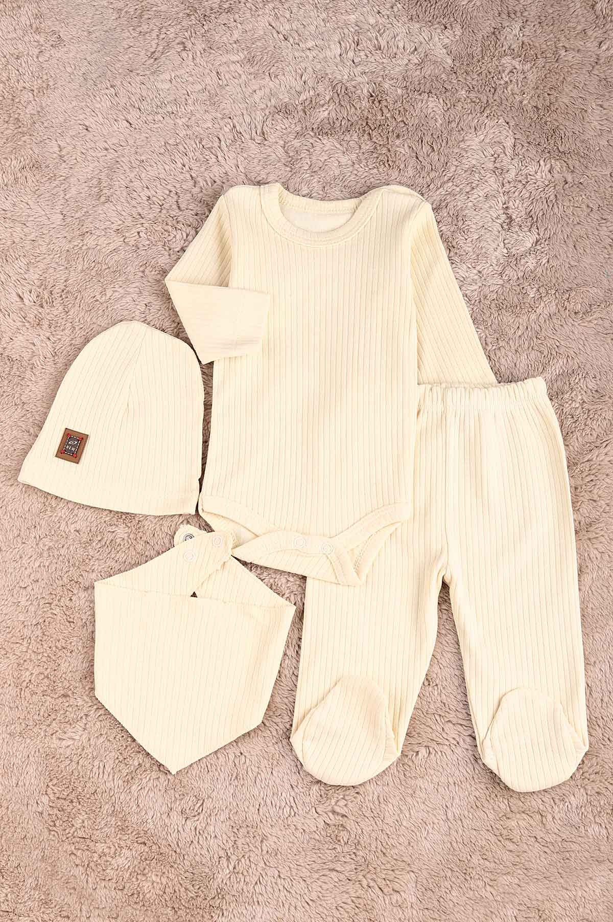 Krem (0-6 Ay) Ayı Nakışlı Erkek Bebe Takım 183866