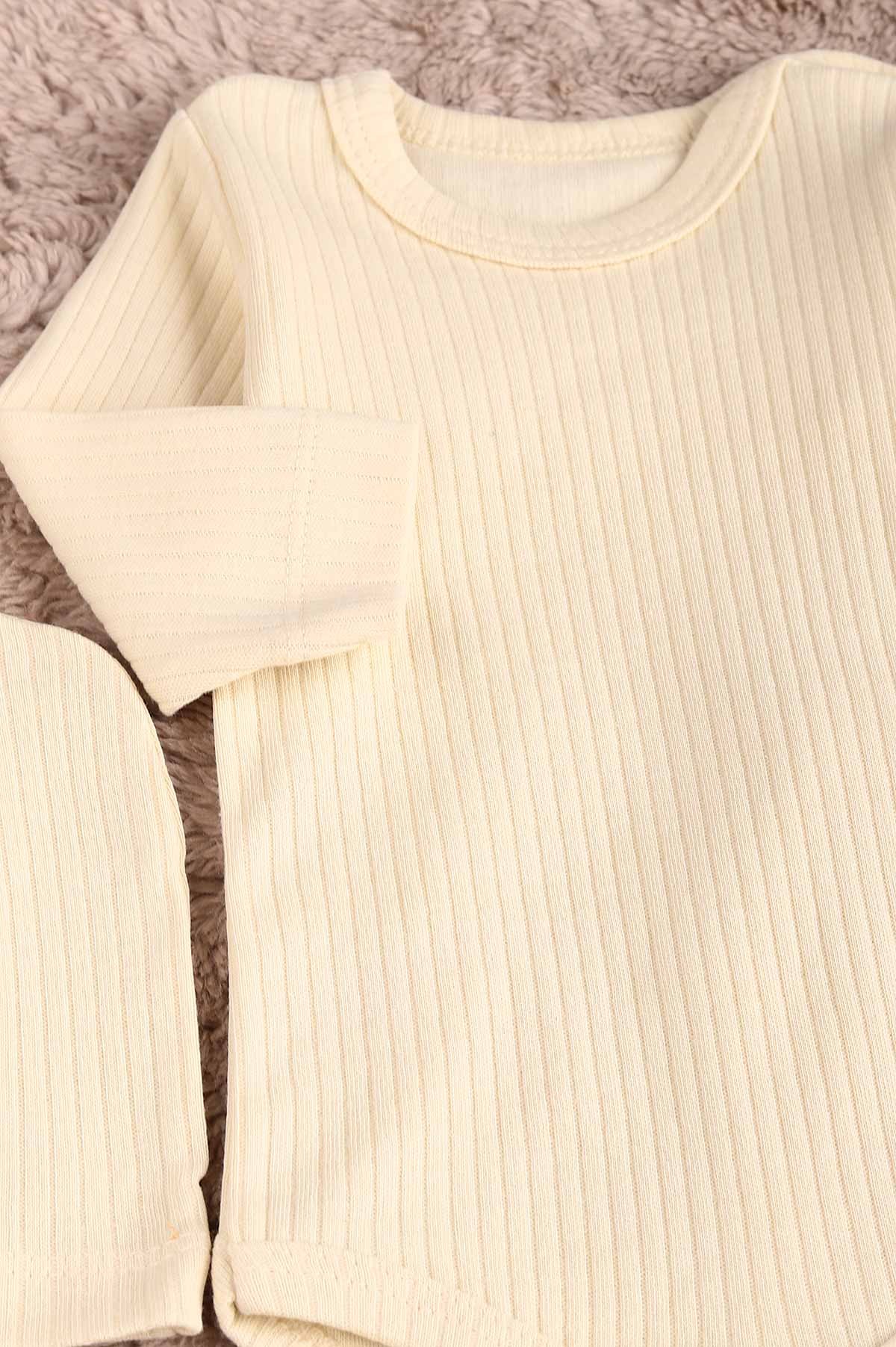 Krem (0-6 Ay) Ayı Nakışlı Erkek Bebe Takım 183866