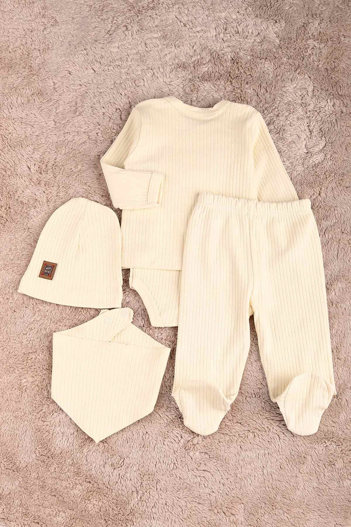 Krem (0-6 Ay) Ayı Nakışlı Erkek Bebe Takım 183866