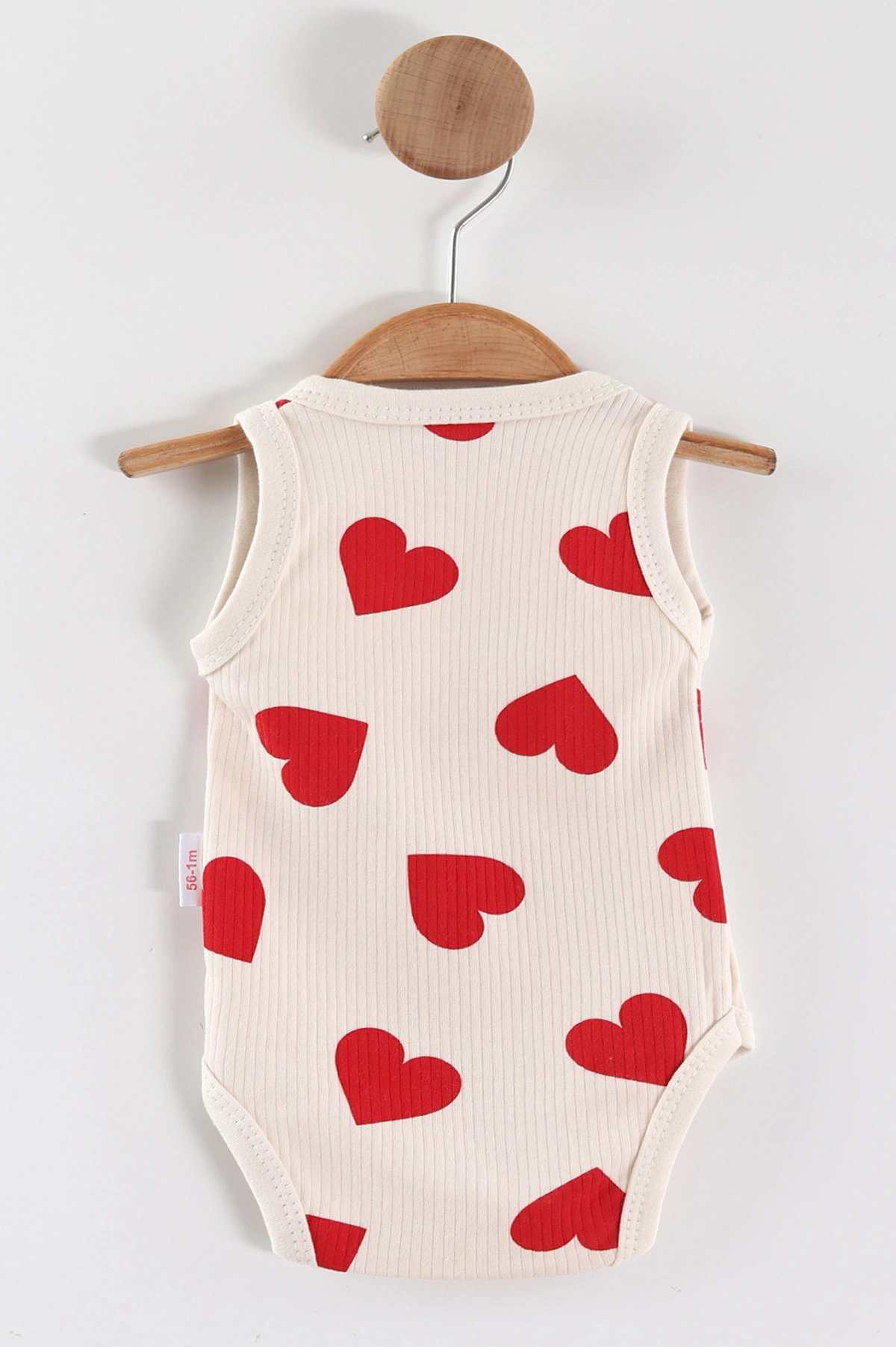 Krem (0-9 Ay) Büyük Kalp Basklı Kız Bebek Çıtçıtlı Badi 441442