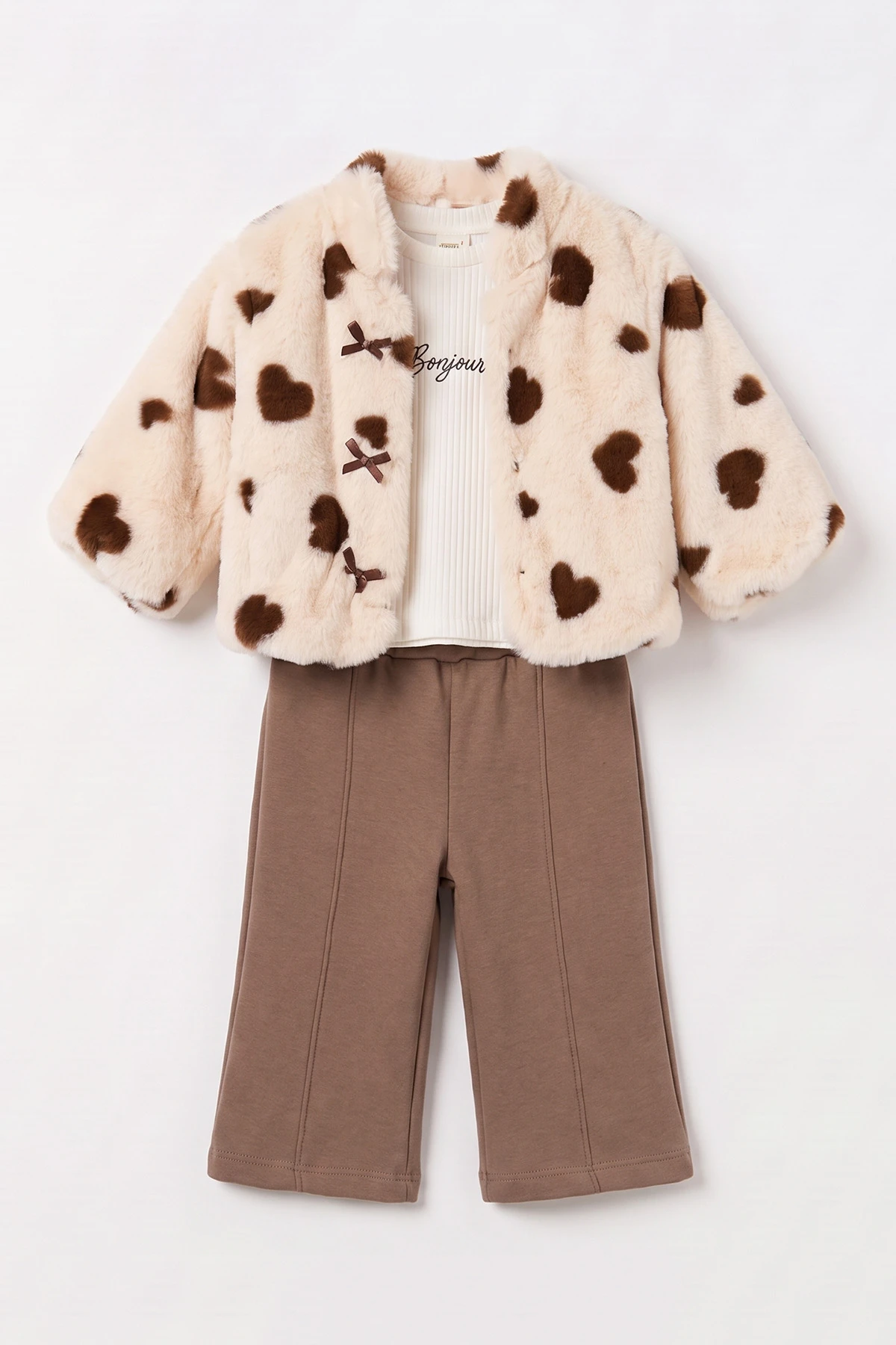 Krem (1-4 Yaş)   Baskılı  Badili  Peluş Ceketli Alt Şardonlu   Kız Çocuk&Bebek 3'lü Takım 495298