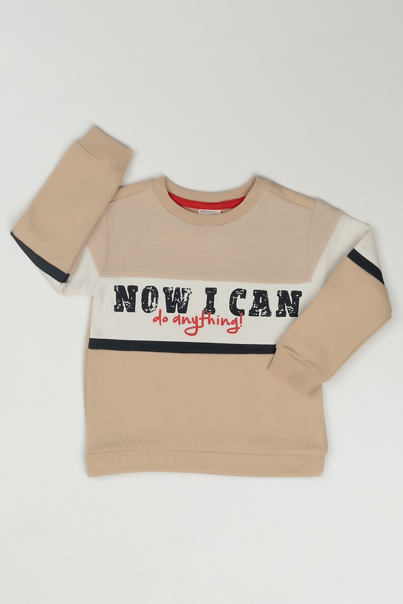 Krem (1-4 Yaş) Now I Cant Baskılı Erkek Çocuk Sweatshirt 85531