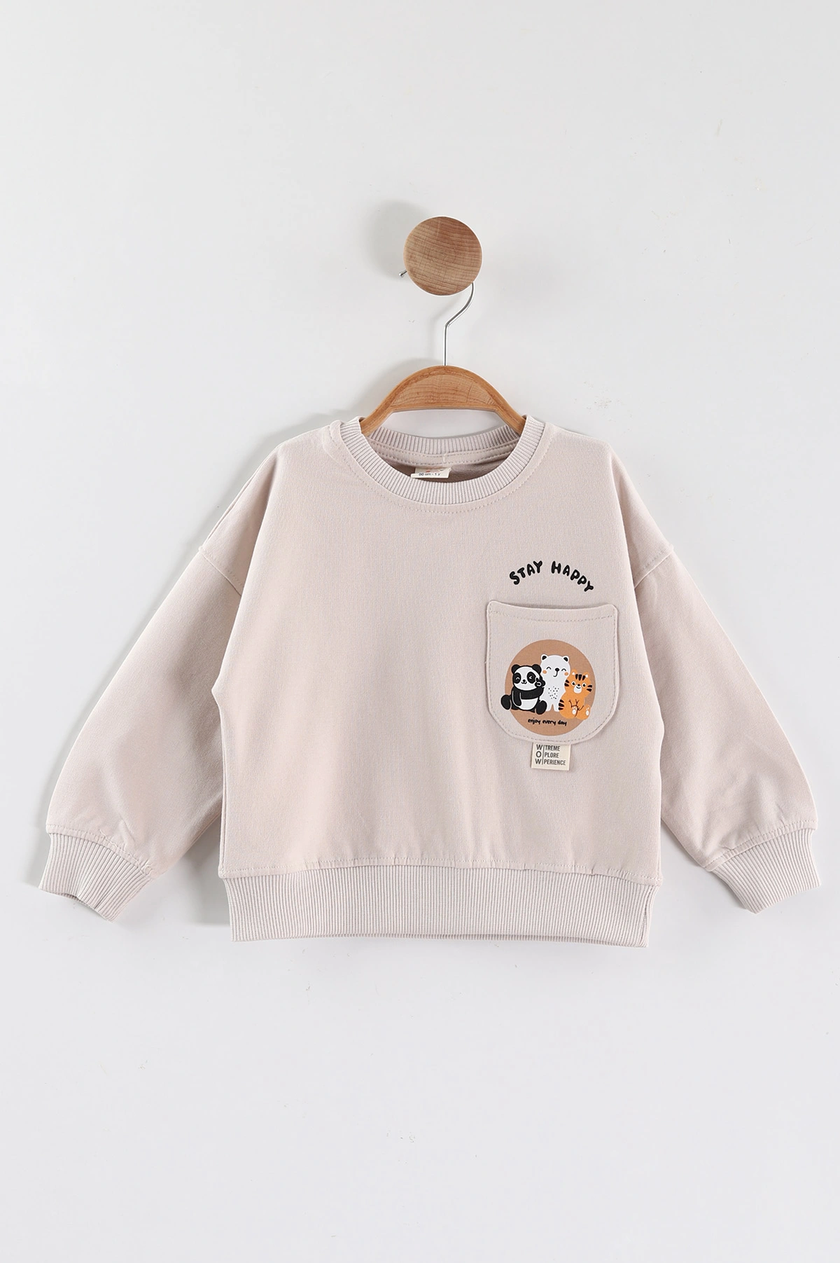 Krem (1-4 Yaş)Baskılı Cepli Erkek Çocuk Sweatshirt 432837