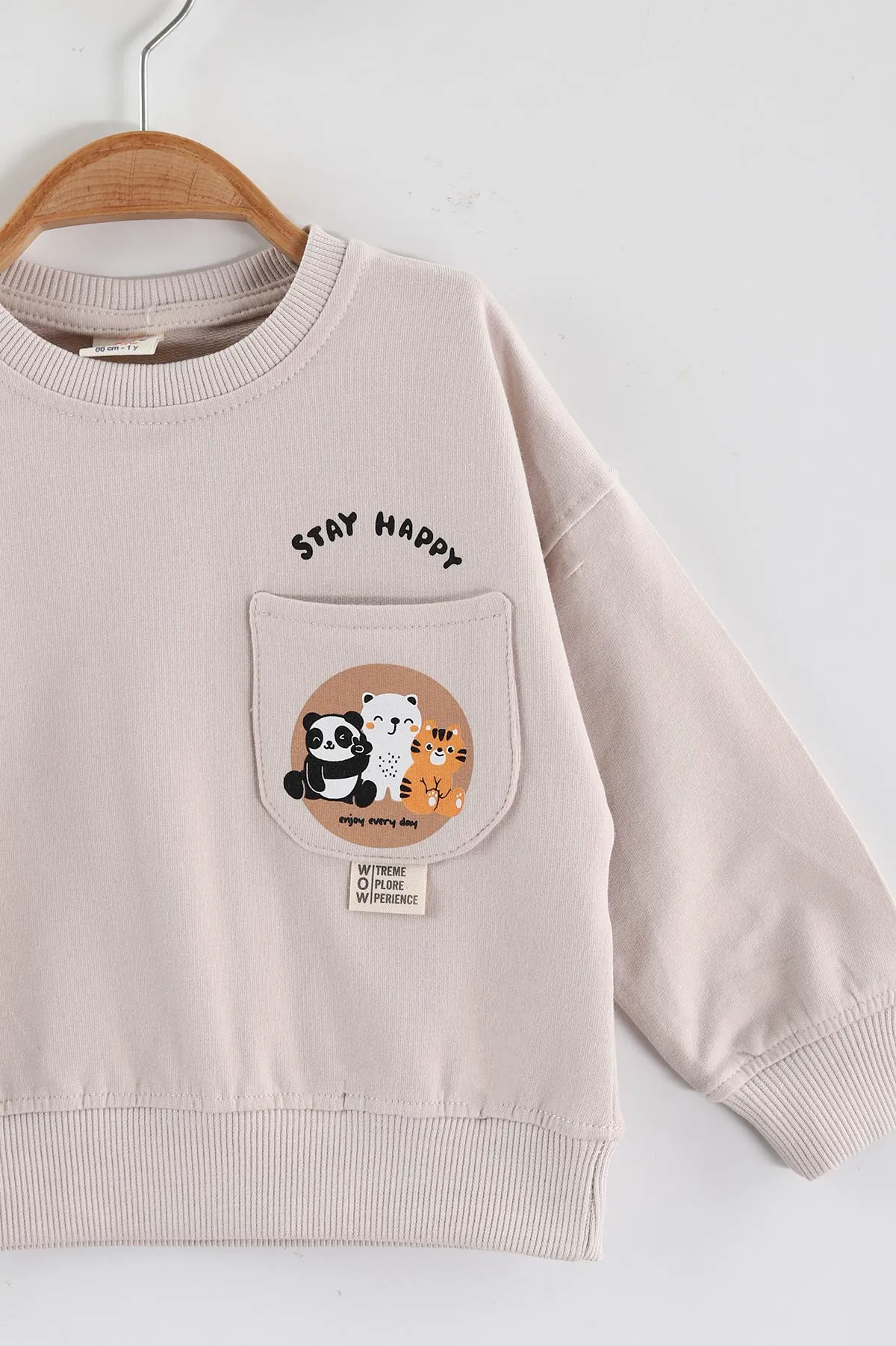 Krem (1-4 Yaş)Baskılı Cepli Erkek Çocuk Sweatshirt 432837
