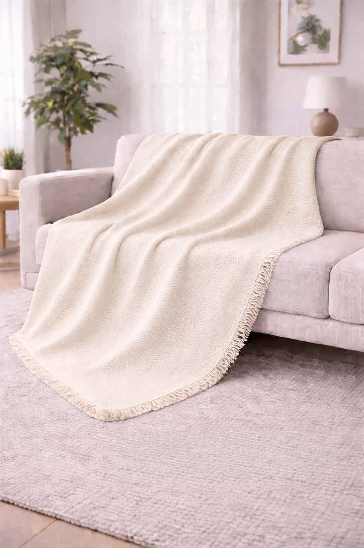 Krem 170x200 Cm Bella Home Çok Amaçlı Örtü - Koltuk Örtüsü - Pike 434786