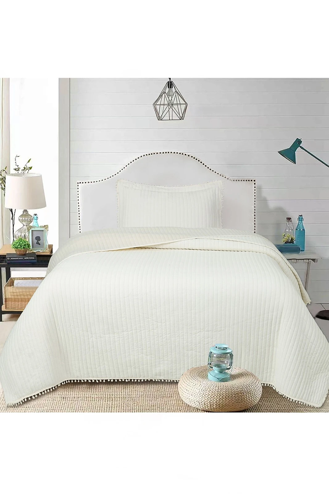 Krem 180x240 Cm Bella Home Tek Kişilik Sofia Ponponlu Yatak Örtüsü 395052