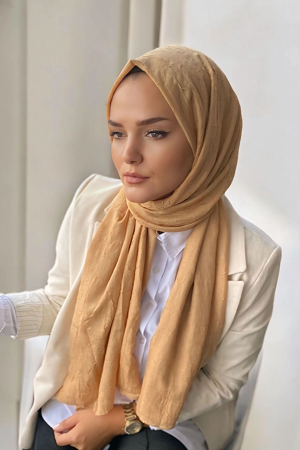 Krem 180x70 Bambu Kraş Düz Desen Şal 273267