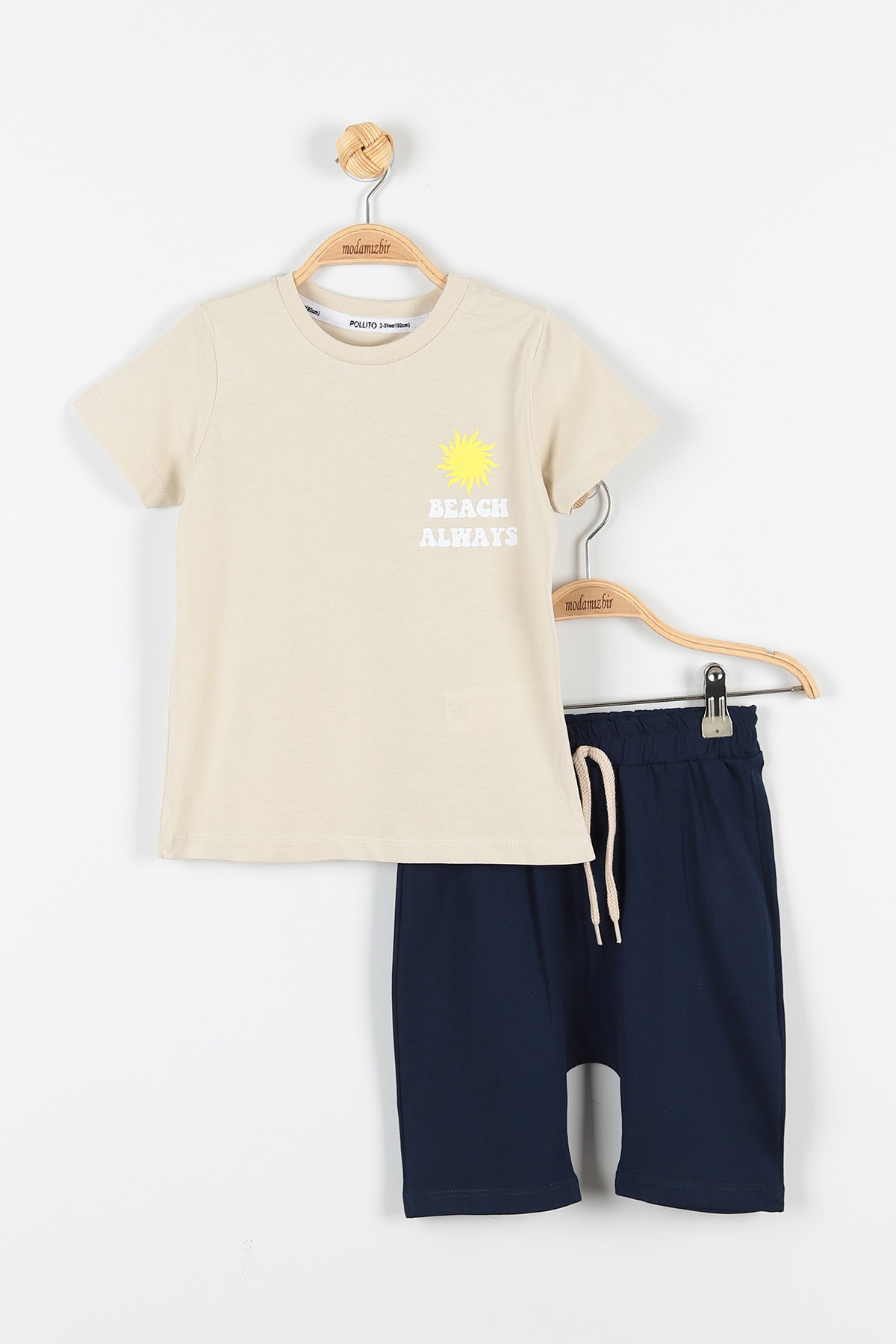 Krem (2-5 Yaş) Beach Always Baskılı Şortlu Erkek Çocuk Takım 173620