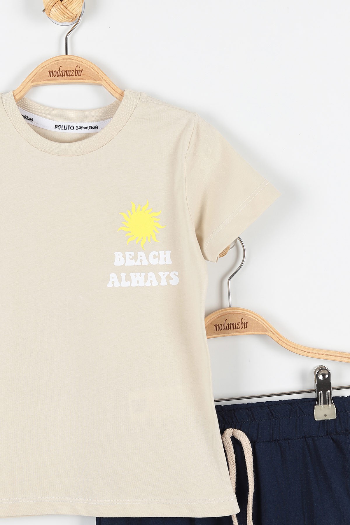 Krem (2-5 Yaş) Beach Always Baskılı Şortlu Erkek Çocuk Takım 173620