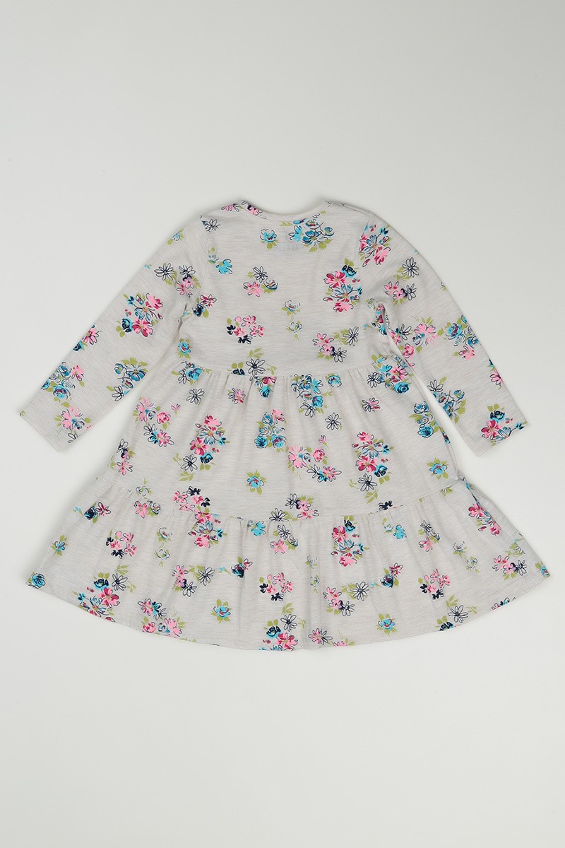 Krem (2-5 Yaş) Çiçek Desenli Kız Çocuk Elbise 89765