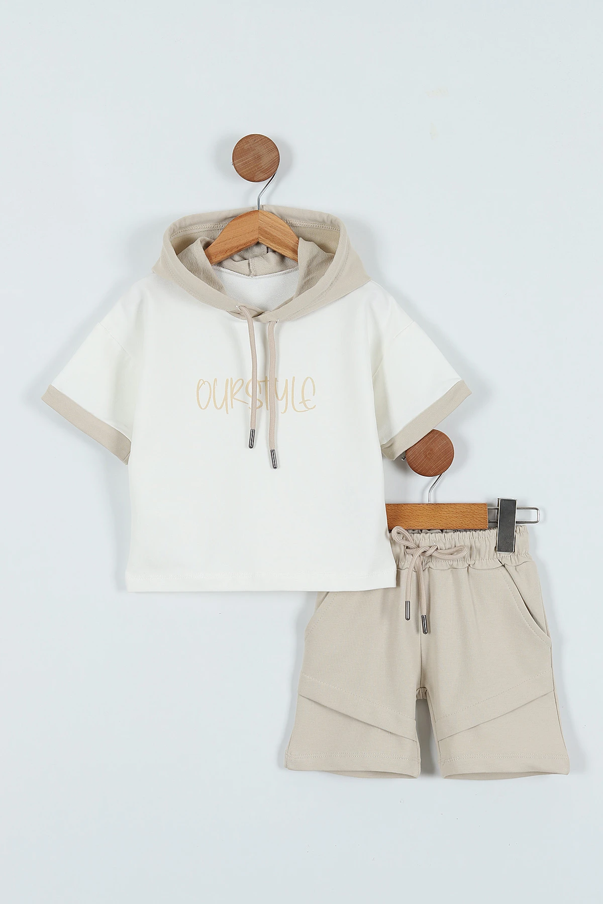 Krem (2-5 Yaş) Ourstyle Baskılı Kapüşonlu Erkek Çocuk Takım 271471