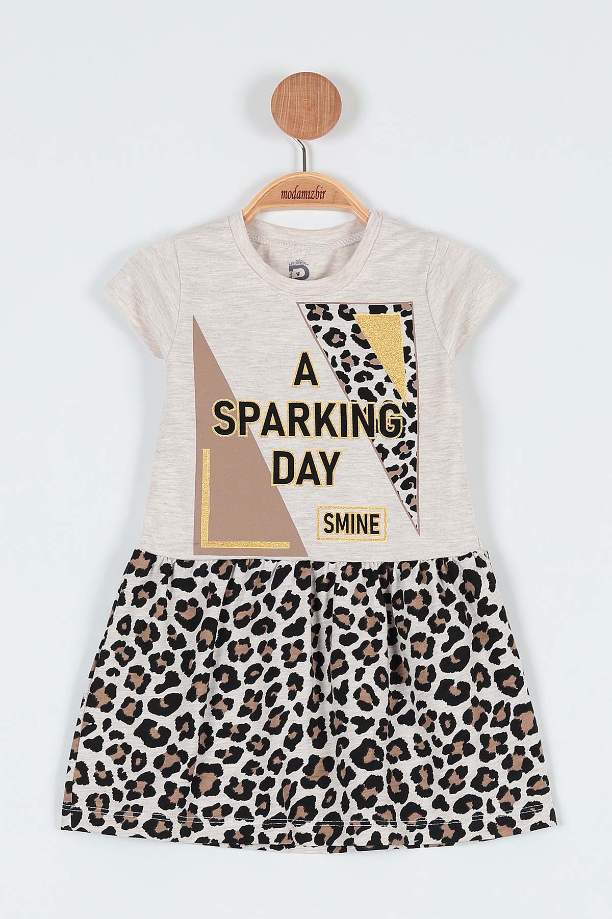 Krem (2-5 Yaş) Sparkıng Day Leopar Baskılı Kız Çocuk Elbise 190992