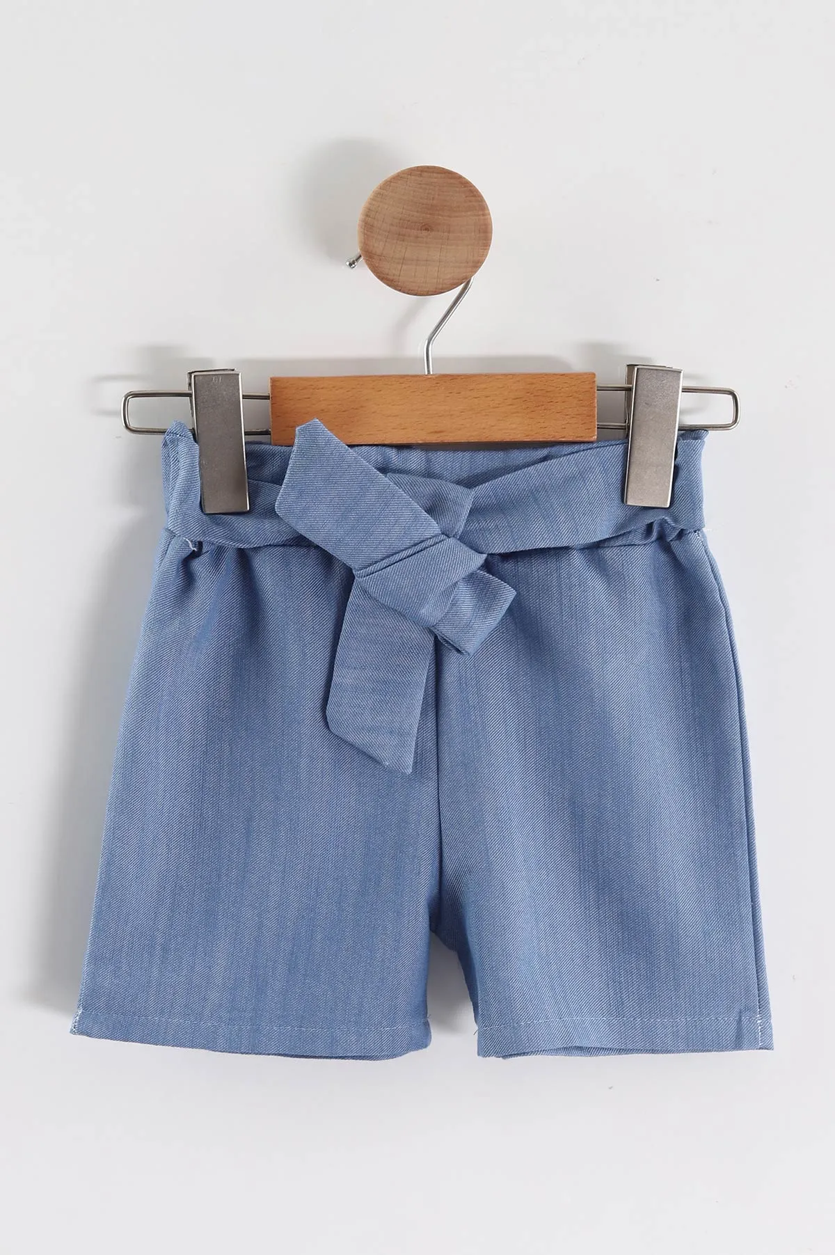 Krem (2-5 Yaş)Fiyonk Baskılı Tencel Kumaş Şortlu Kız Çocuk Takım 462559
