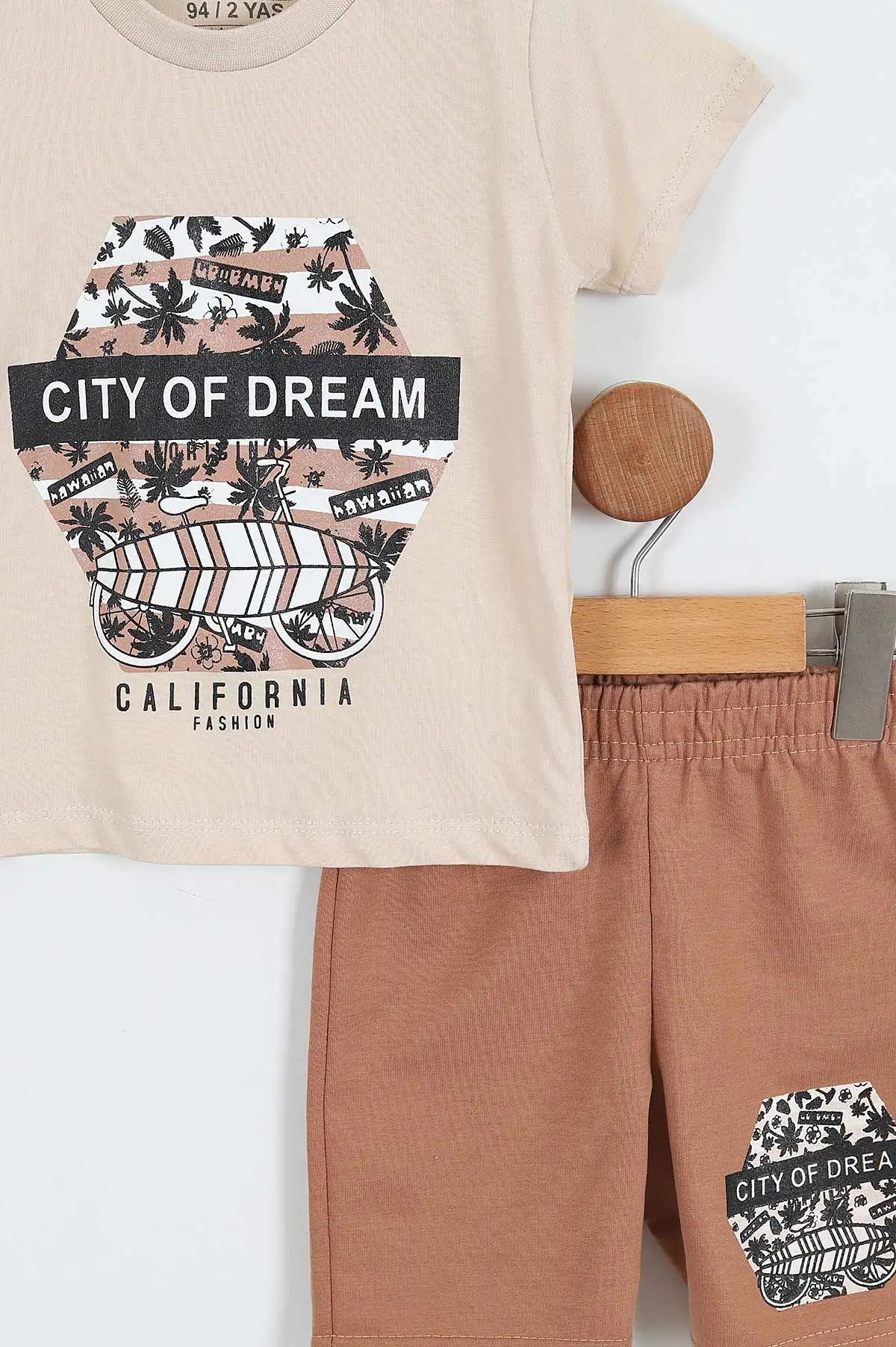 Krem (2-9 Yaş)City Of Dream Baskılı Şortlu Erkek Çocuk Yazlık Takım 354096