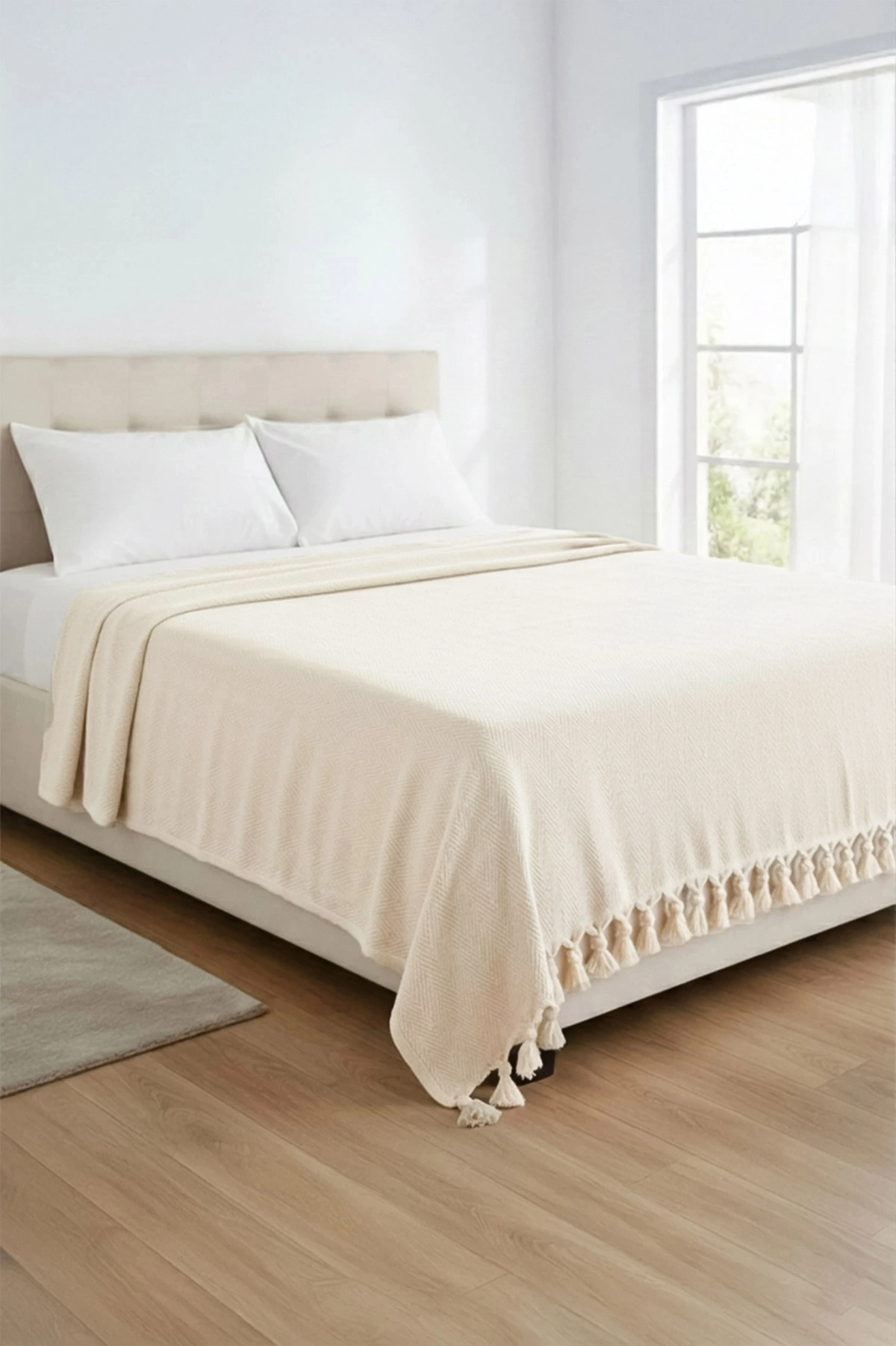 Krem 200x230 Cm Bella Home Çift Kişilik Natural Tek Pike 434764