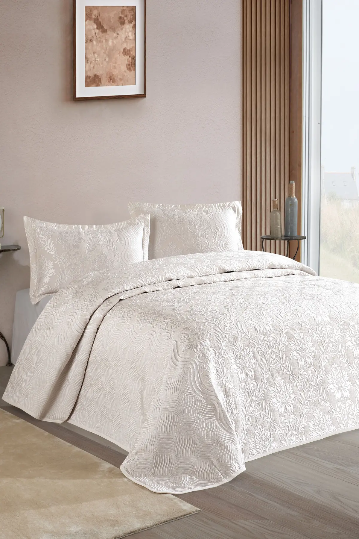 Krem 240x260 Çift Kişilik Gelin Seti Yatak Örtüsü 288932