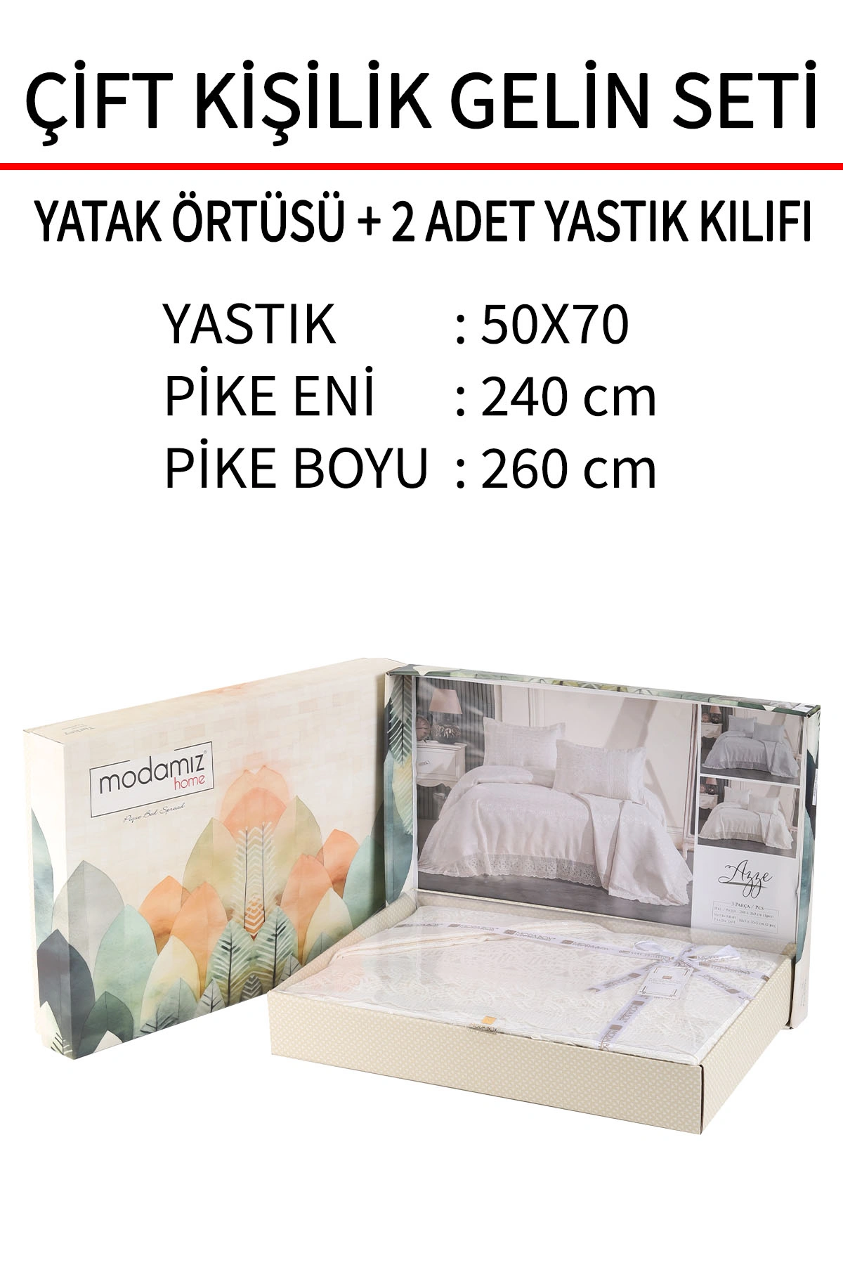 Krem 240x260 Dantelli Çift Kişilik Gelin Seti Yatak Örtüsü 282649