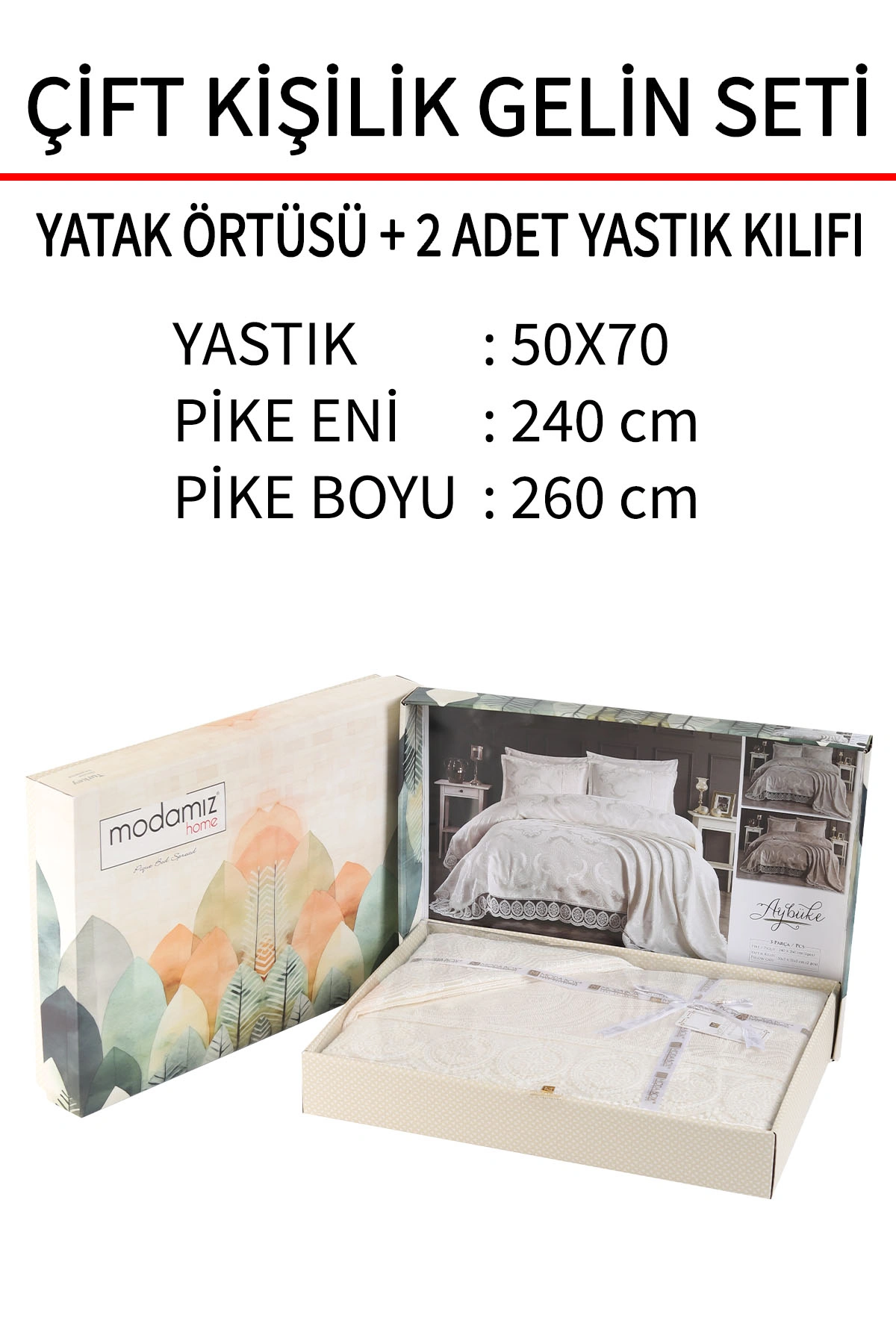 Krem 240x260 Dantelli Çift Kişilik Gelin Seti Yatak Örtüsü 282721