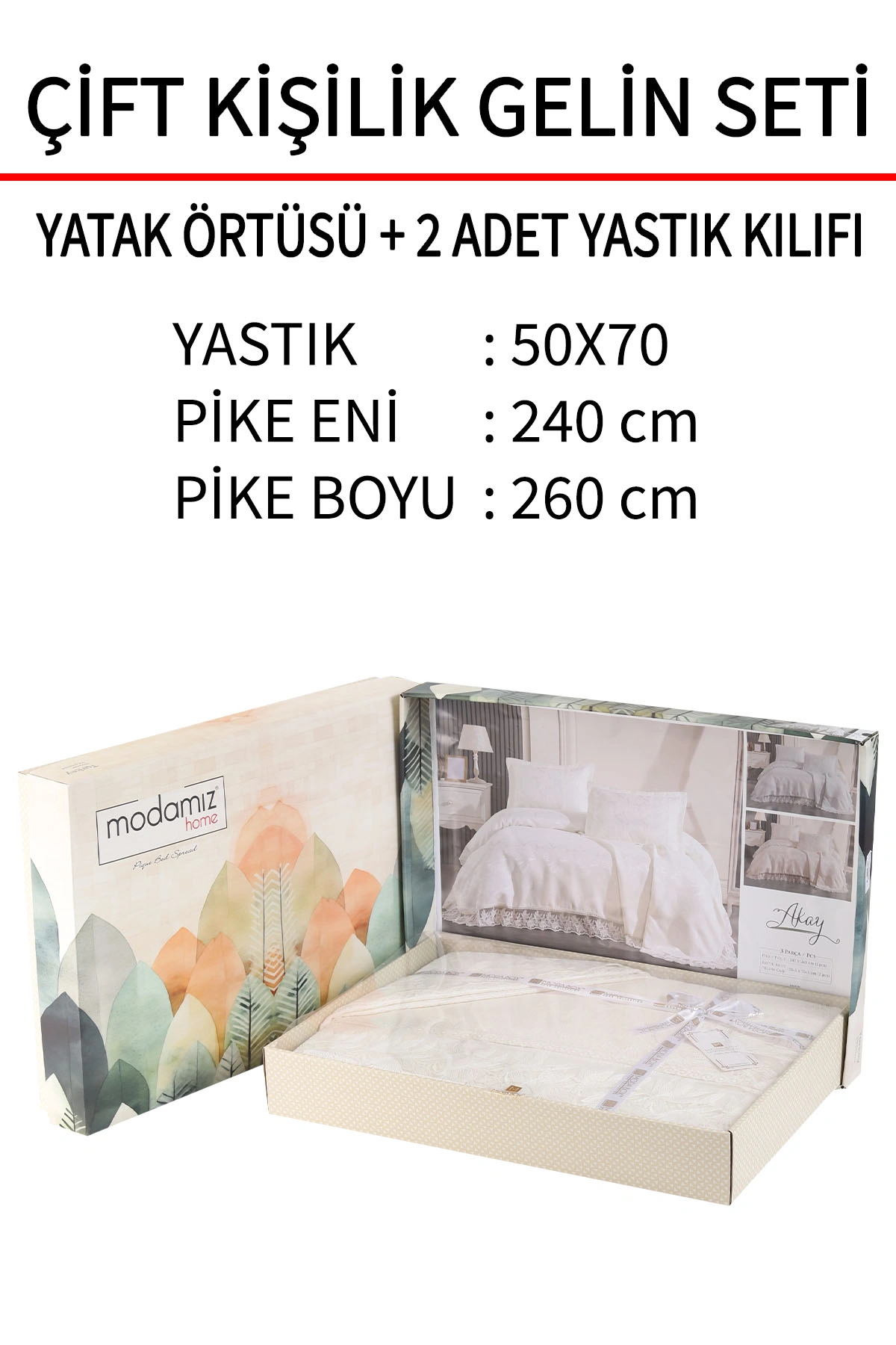Krem 240x260 Dantelli Çift Kişilik Gelin Seti Yatak Örtüsü 282725