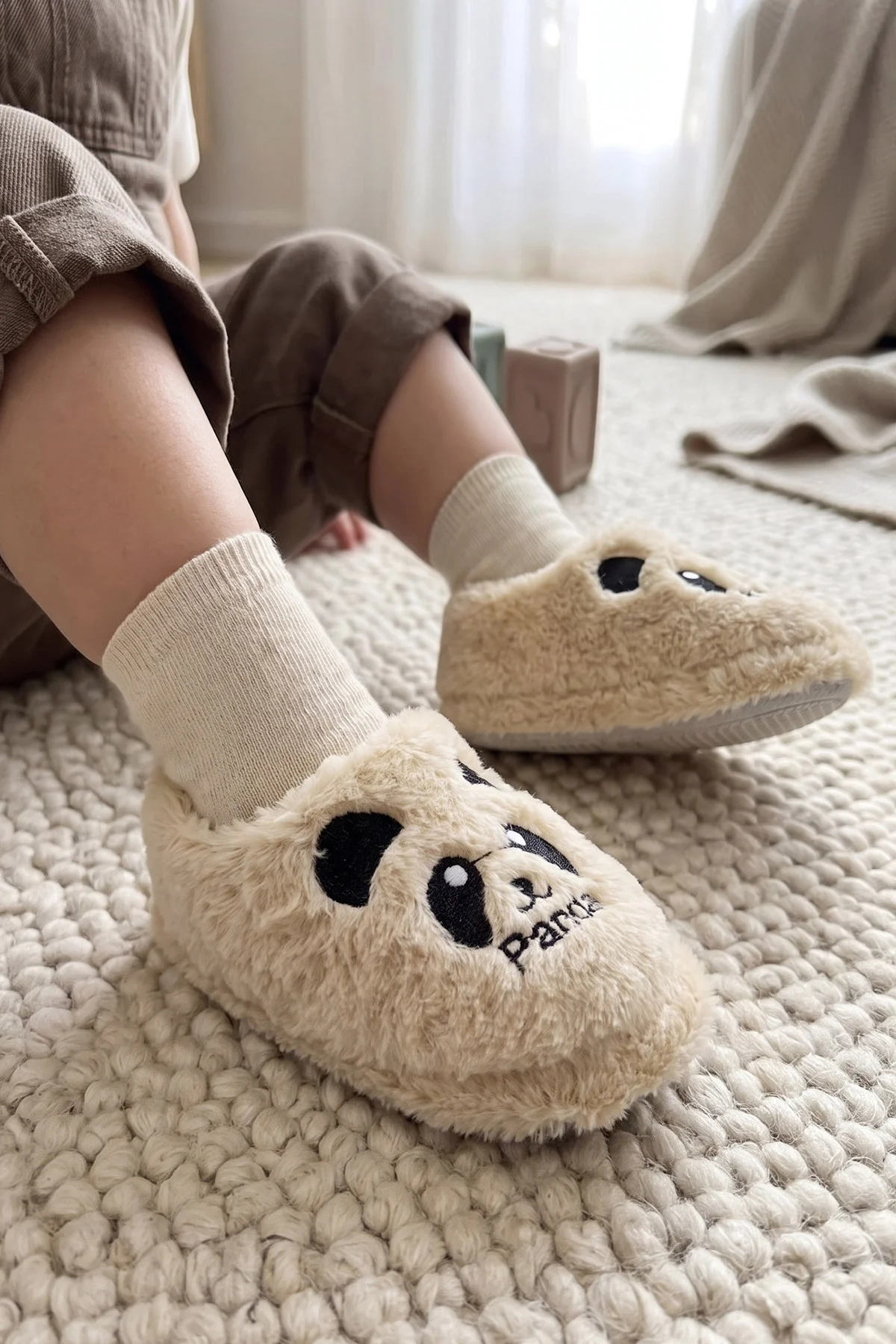 Krem ( 25 - 30 ) Peluş Figürlü Erkek Çocuk Panduf 488288