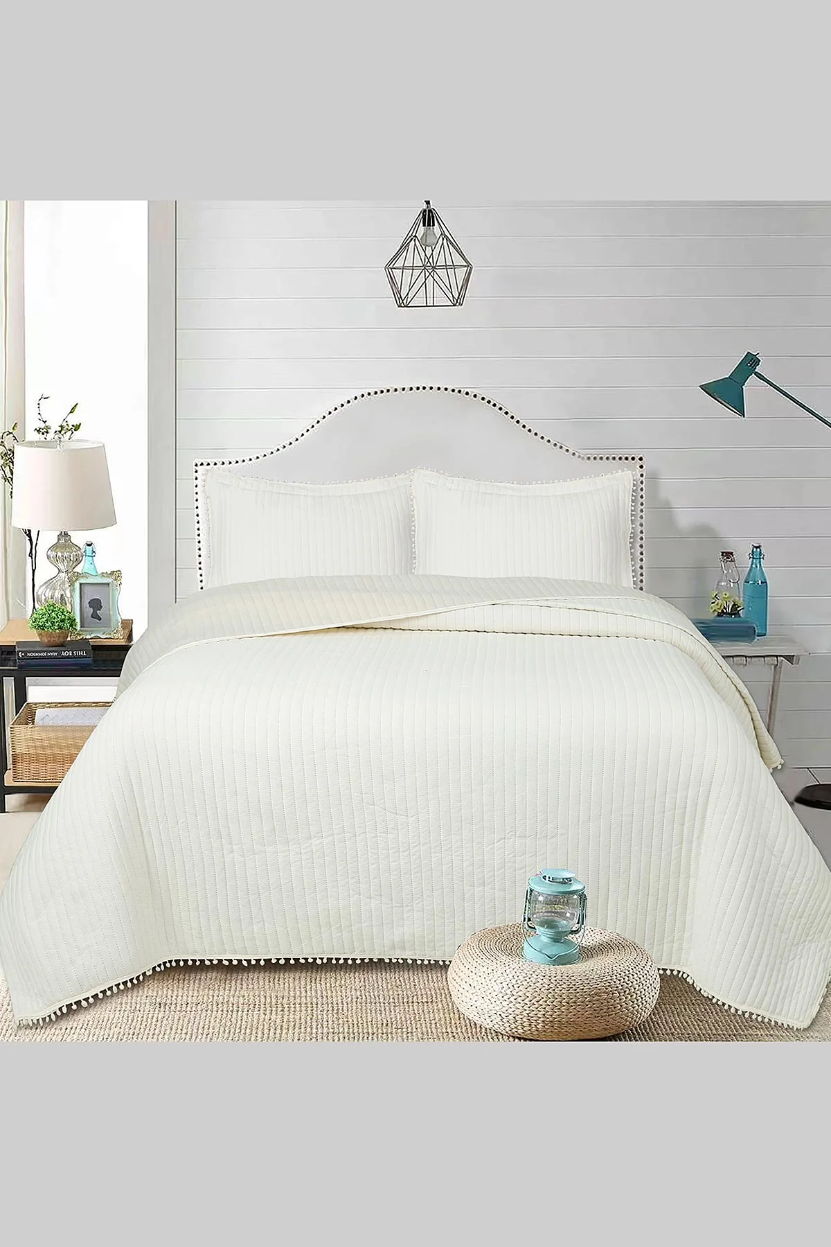 Krem 260x240 Cm Bella Home Çift Kişilik Sofia Ponponlu Yatak Örtüsü 395130