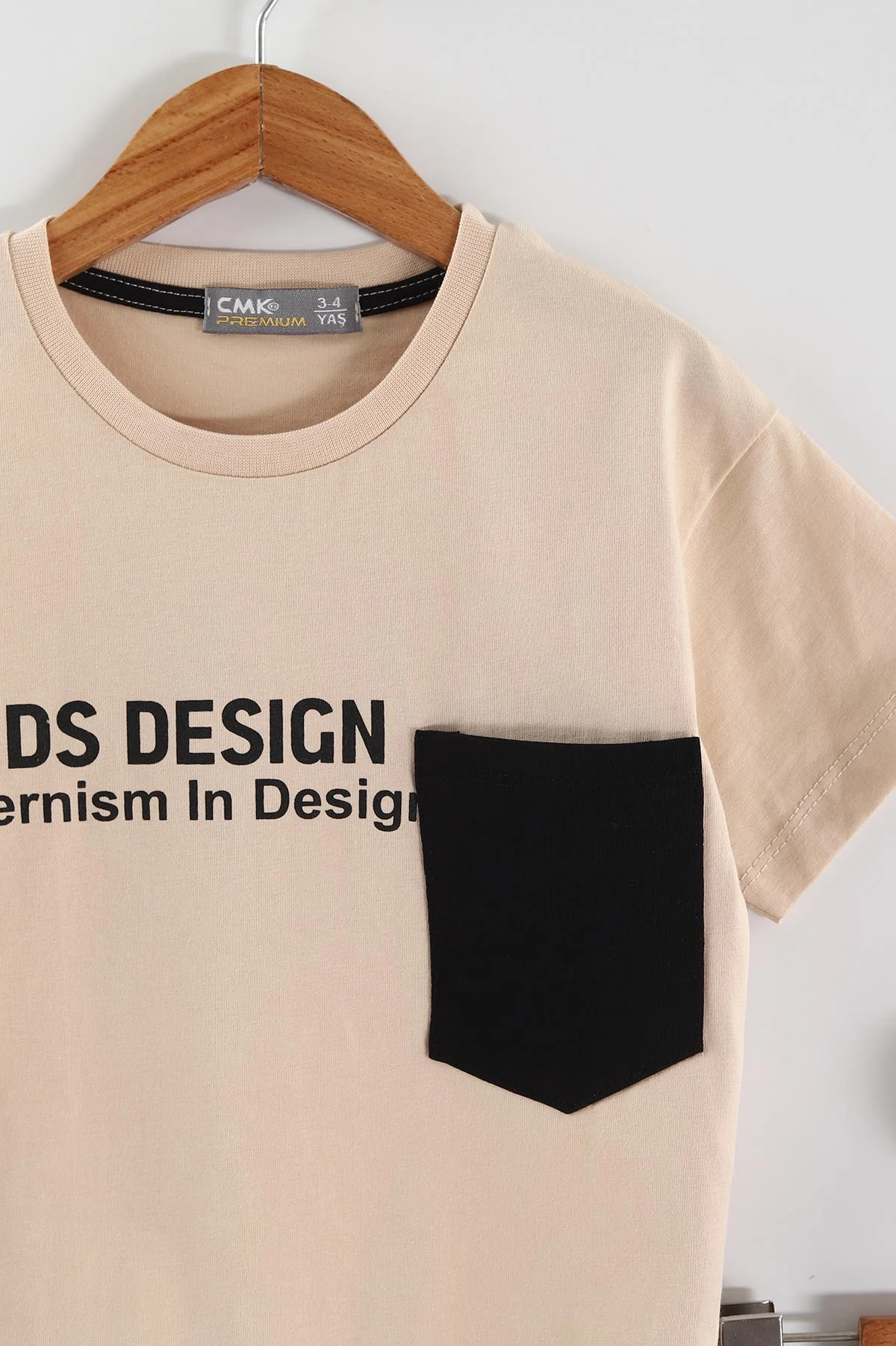 Krem (3-10 Yaş) Design Baskılı Gabardin Şortlu Erkek Çocuk Yazlık Takım 443635