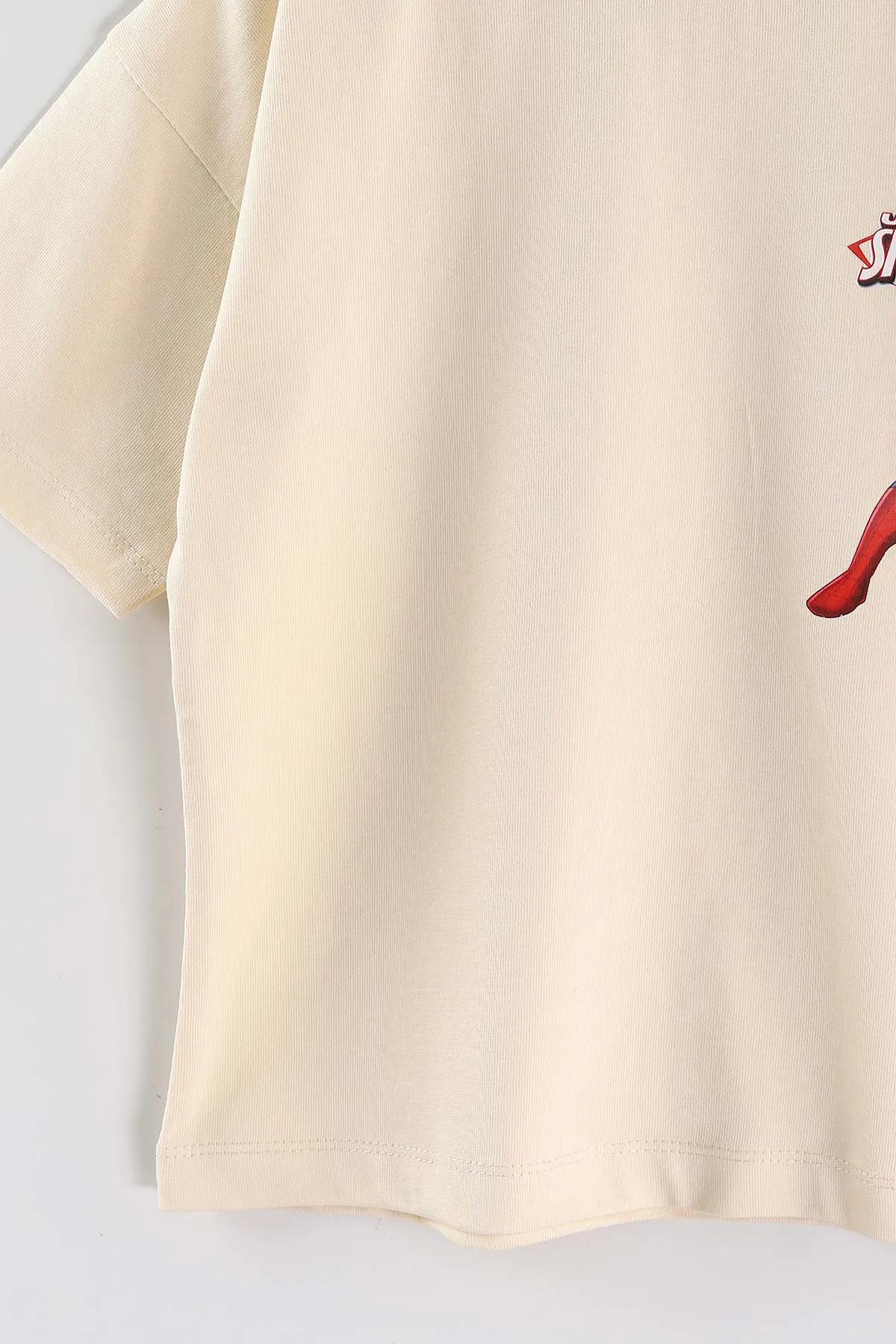 Krem (3-10 Yaş) Karakter Baskılı Oversize Erkek Çocuk Tişört 469014