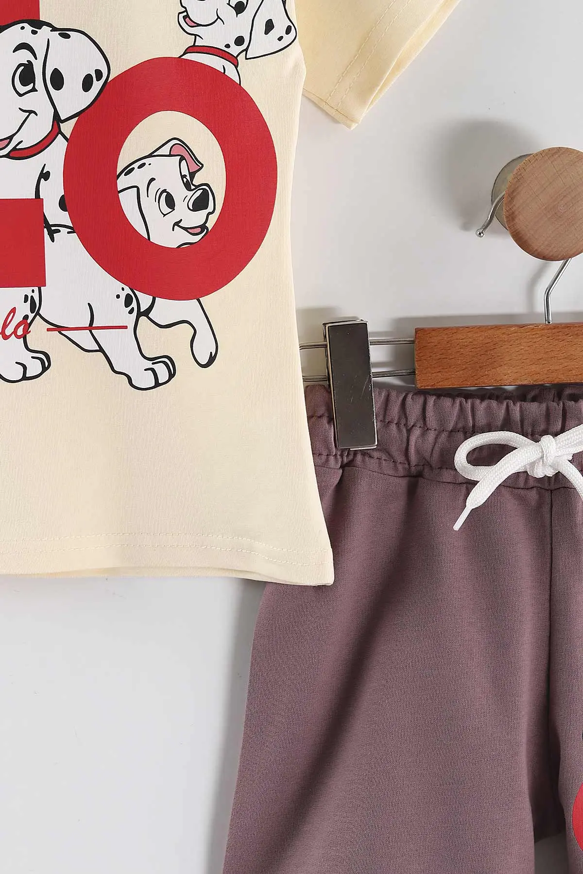 Krem (3-10 Yaş)köpek Baskılı Şortlu Kız Çocuk Takım 452614