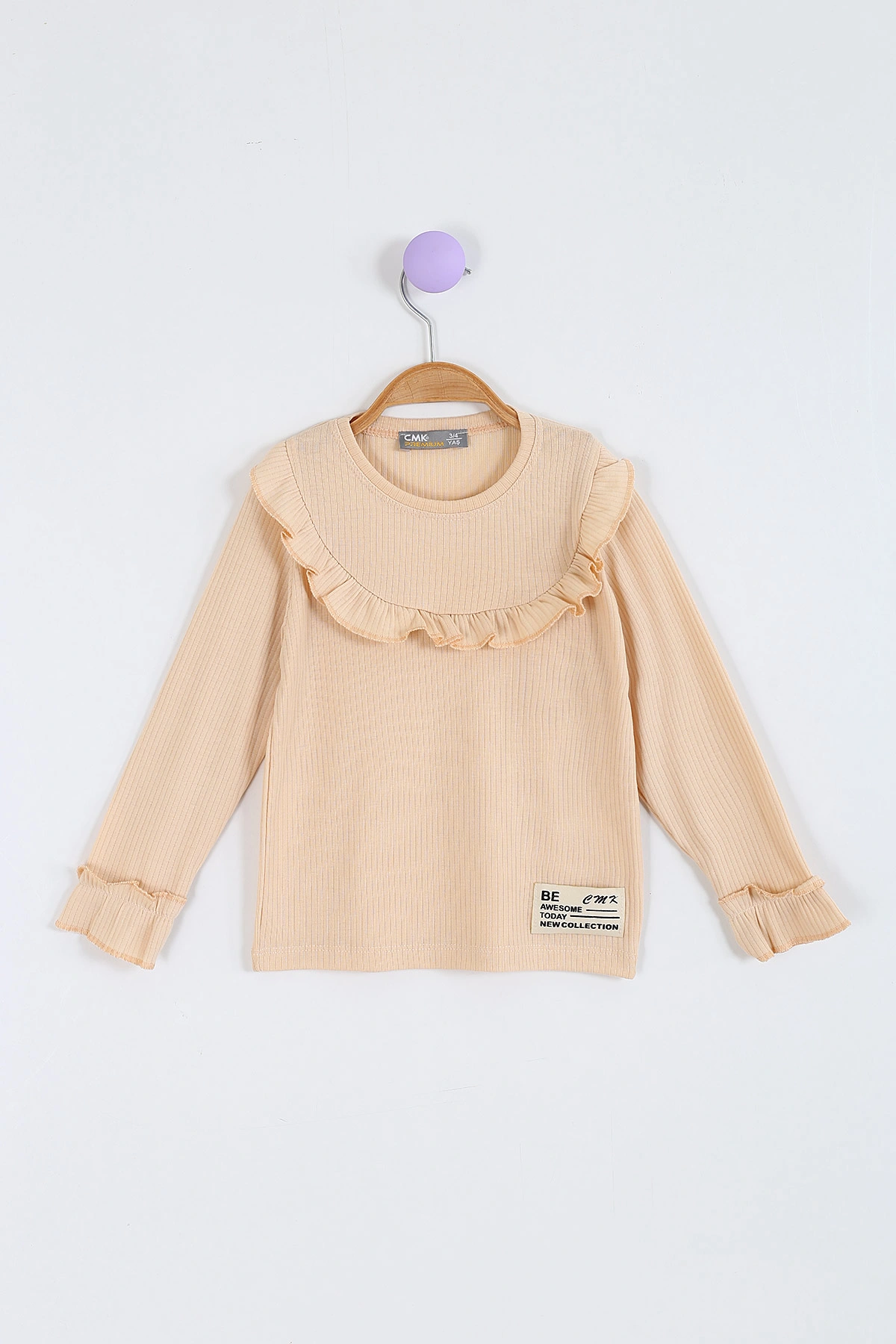 Krem (3-11 Yaş) Yaka ve Kol Fırfır Detaylı Kız Çocuk Sweatshirt 297014