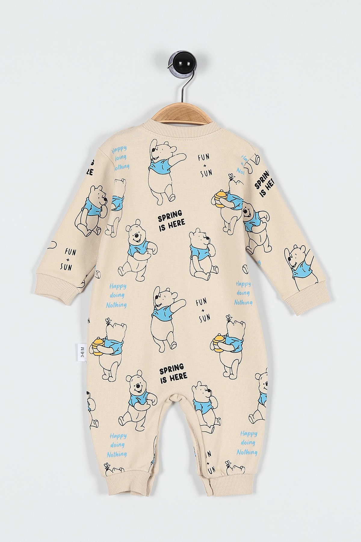 Krem (3-15 Ay) Ballı Ayı Baskılı Erkek Bebe Tulum 183893