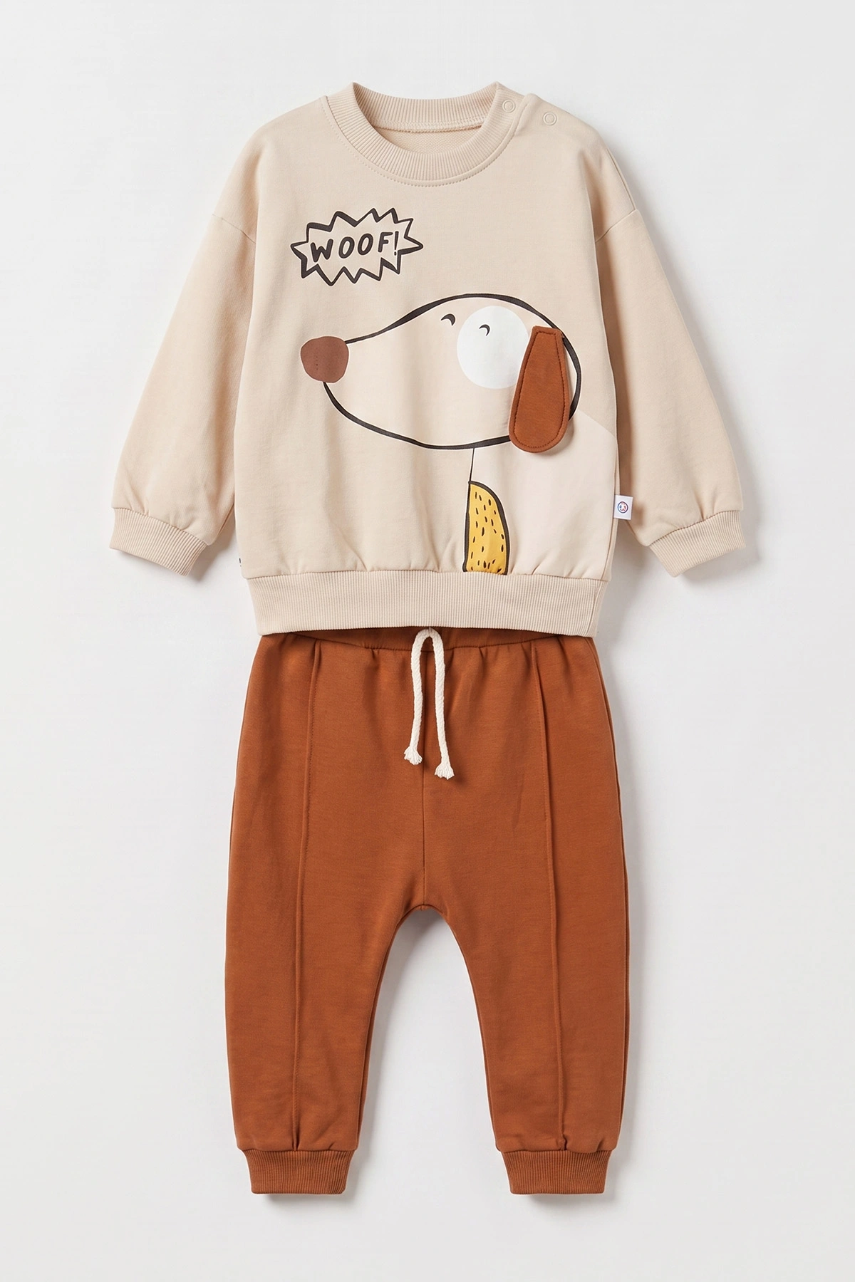 Krem (3-24 Ay) Woof Baskılı 2 İp  Alt Çimalı Erkek Bebek Takım 480842