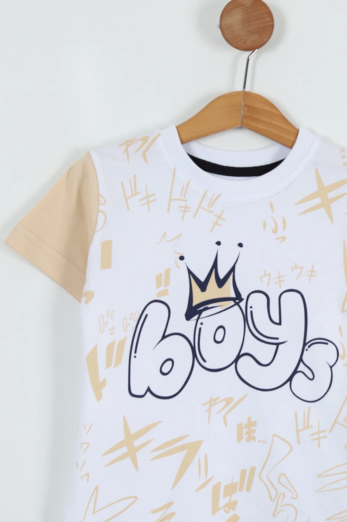 Krem (3-6 Yaş) Boy Baskılı  Şortlu Erkek Çocuk Takım 254494
