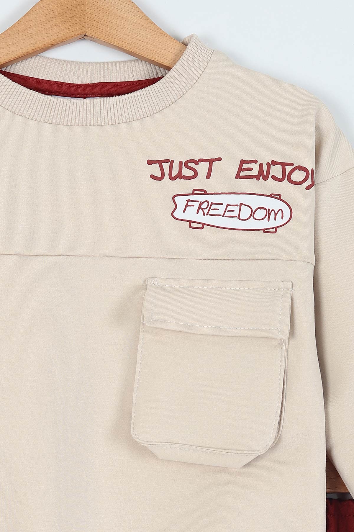 Krem (3-6 Yaş) Freedom Baskılı Cep Detaylı İki İp Erkek Çocuk Takım 214856