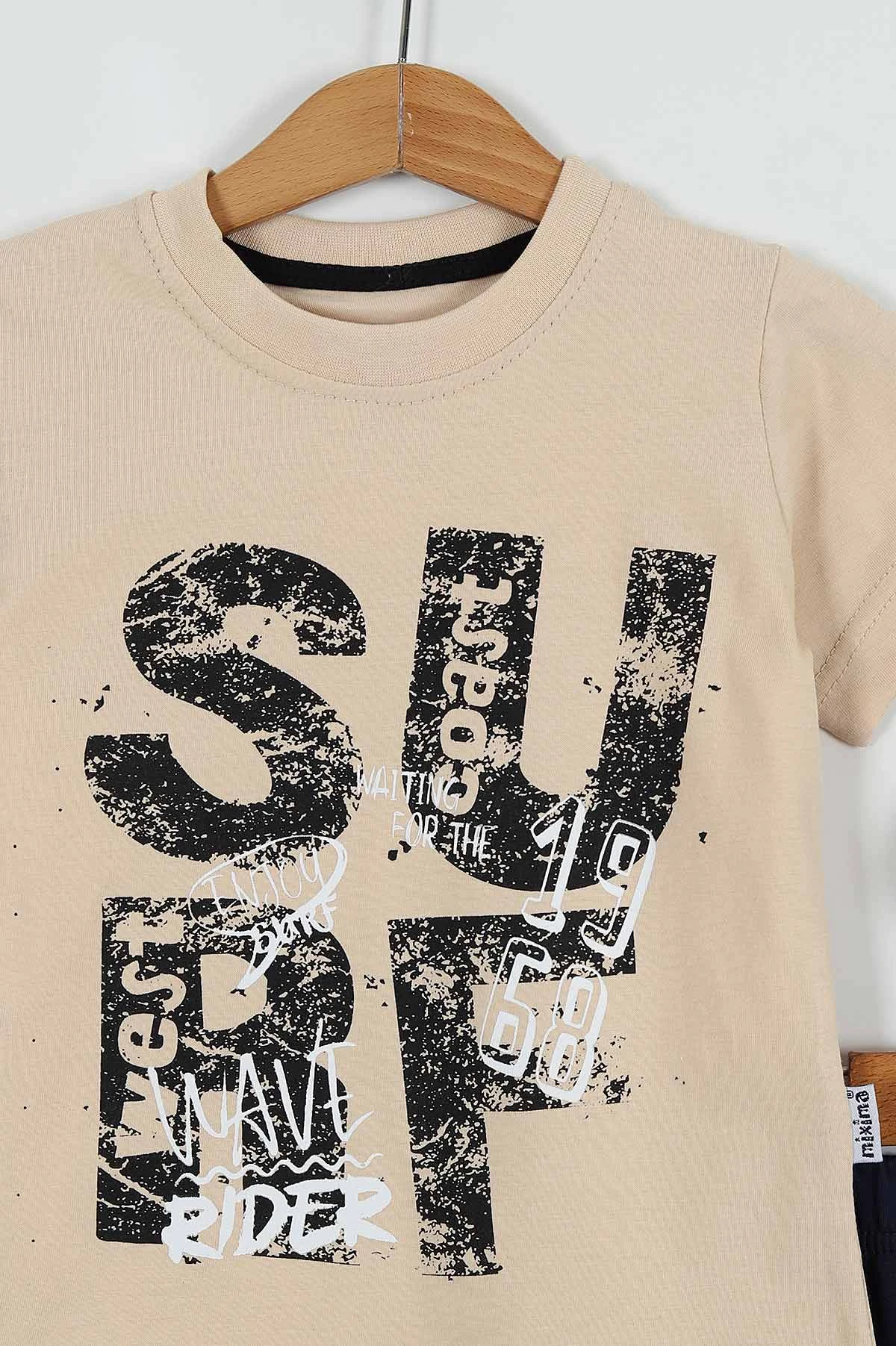 Krem (3-6 Yaş) Surf Baskılı  Şortlu Erkek Çocuk Takım 254499