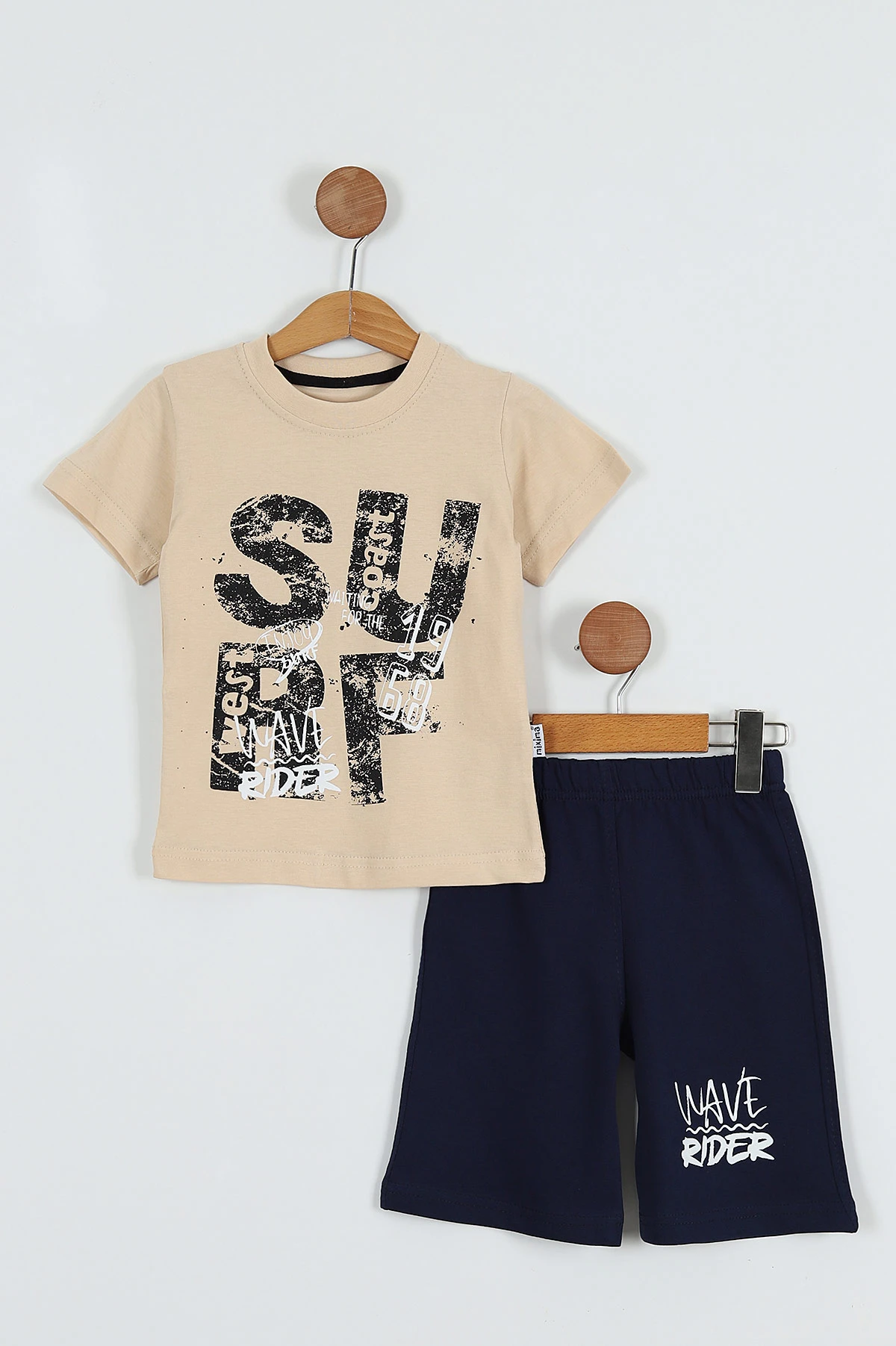 Krem (3-6 Yaş) Surf Baskılı  Şortlu Erkek Çocuk Takım 254499