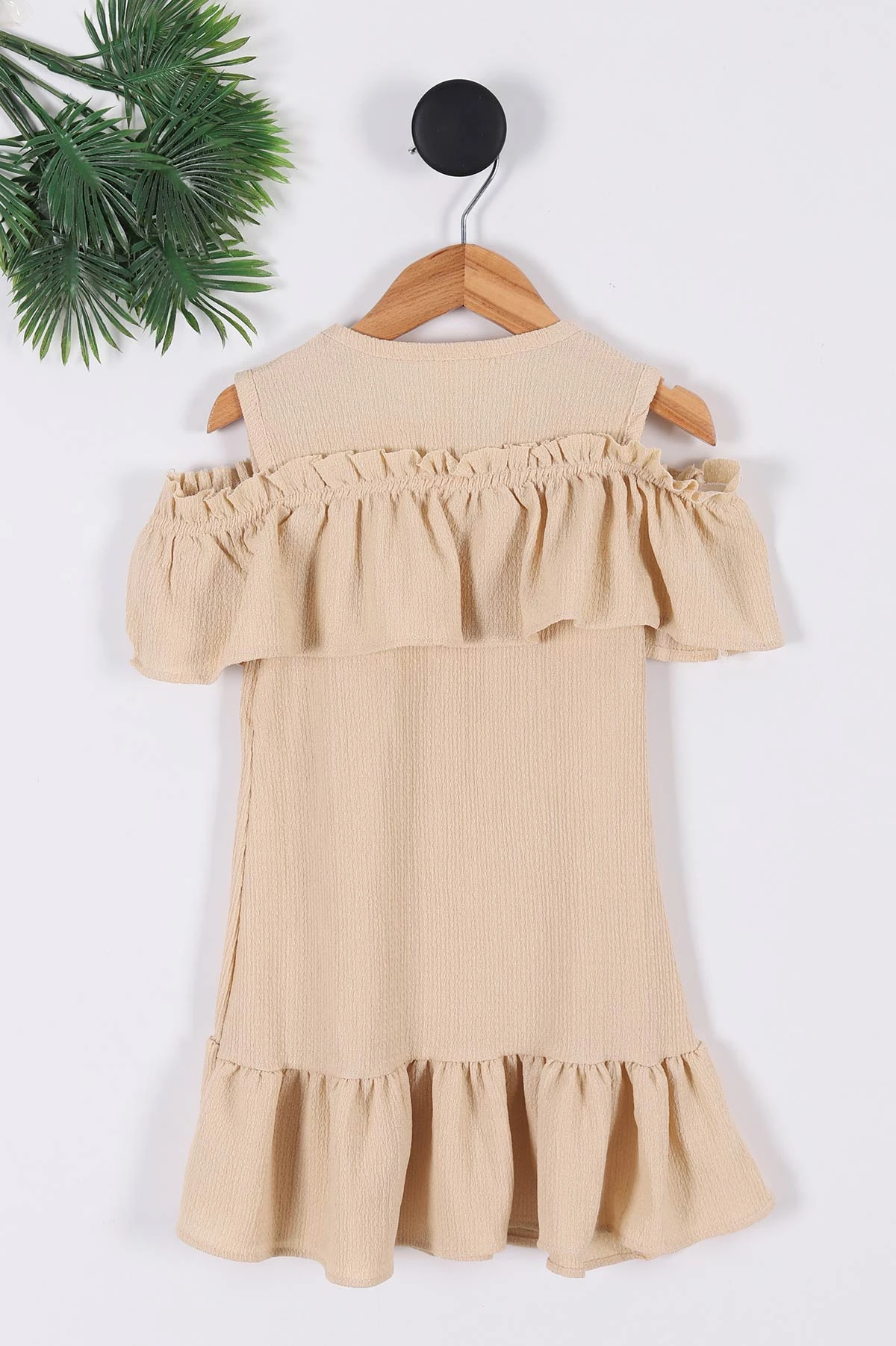 Krem (3-7 Yaş) Çiçek Aksesuarlı Kız Çocuk Elbise 265257