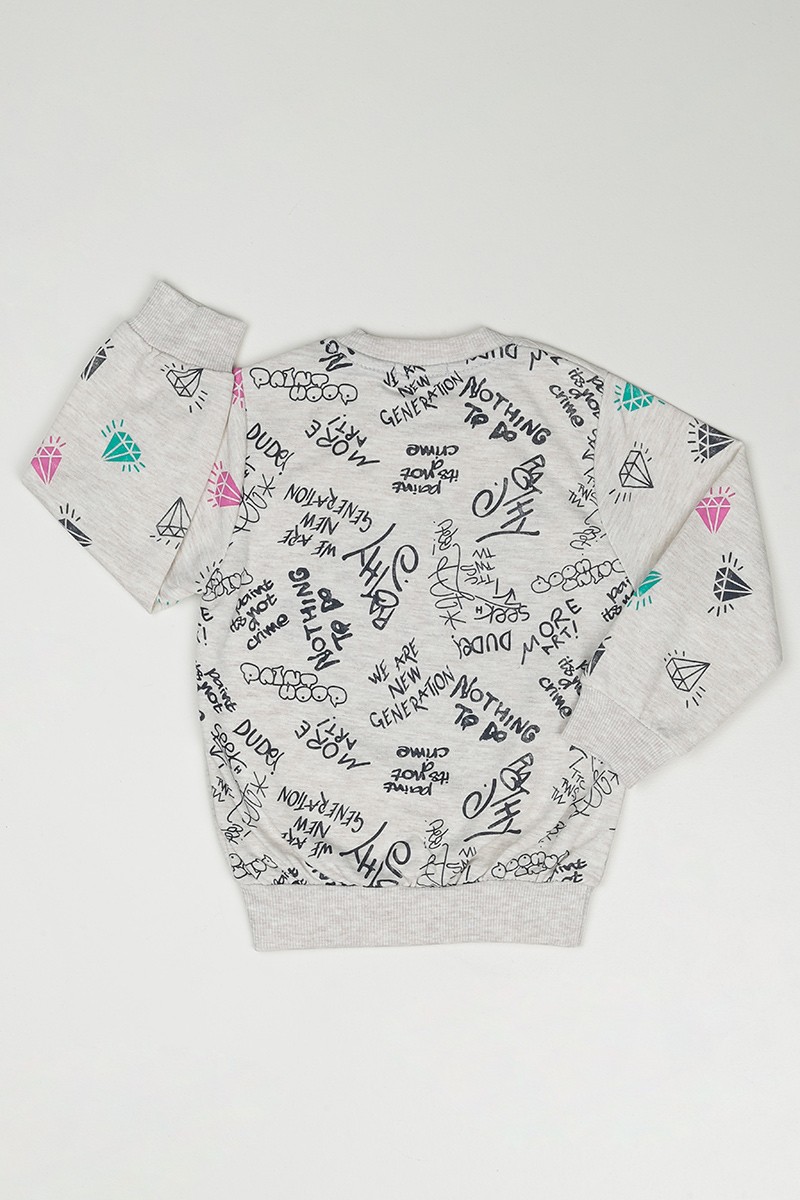Krem (3-7 Yaş) Give Baskılı Kız Çocuk Sweatshirt 90347