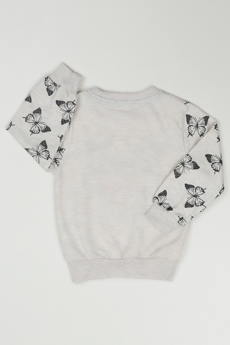 Krem (3-12 Yaş) Kelebek Baskılı Kız Çocuk Sweatshirt 84889