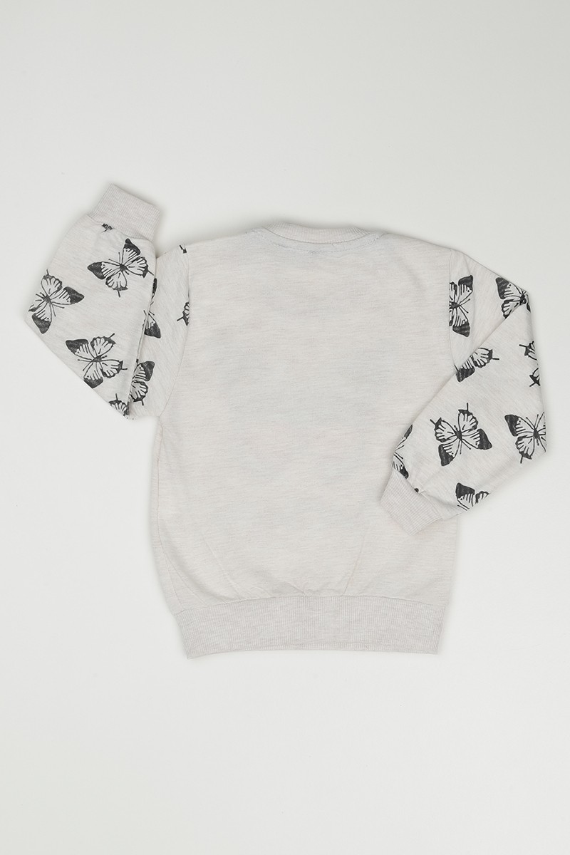 Krem (3-7 Yaş) Kelebek Baskılı Kız Çocuk Sweatshirt 90858