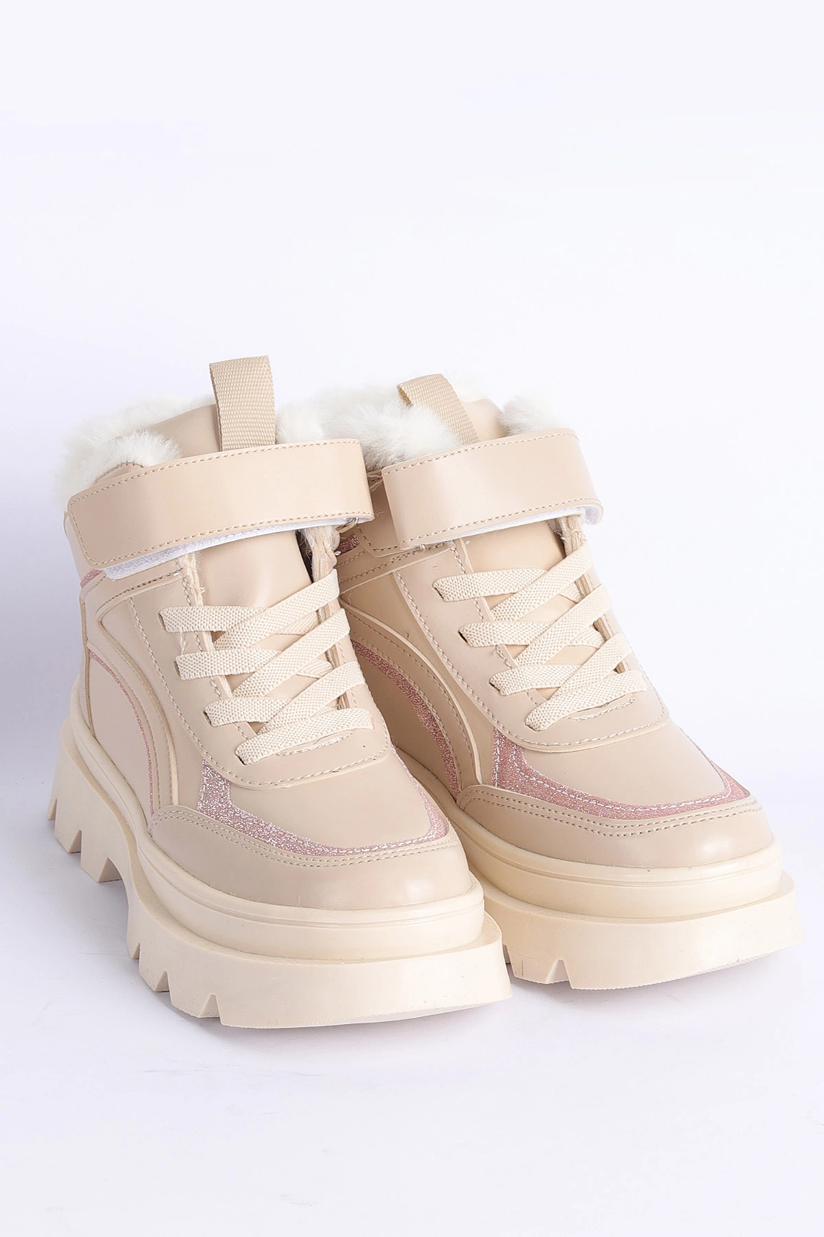 Krem (31-35 Filet)Cırtlı Bağcıklı İçi Kürklü Bilek Kız Çocuk Bot 316452