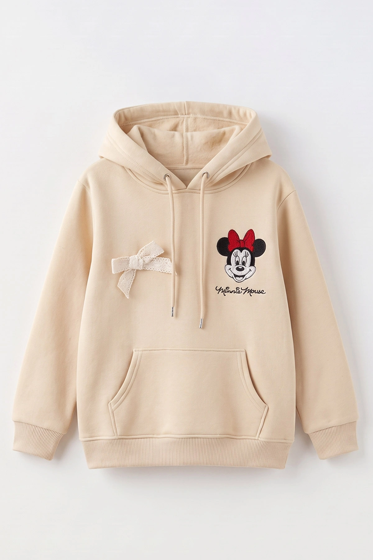 Krem (4-12 Yaş) Karakter Nakışlı Kapüşonlu 3 İp Şardonlu Kız Çocuk Sweatshirt 495037