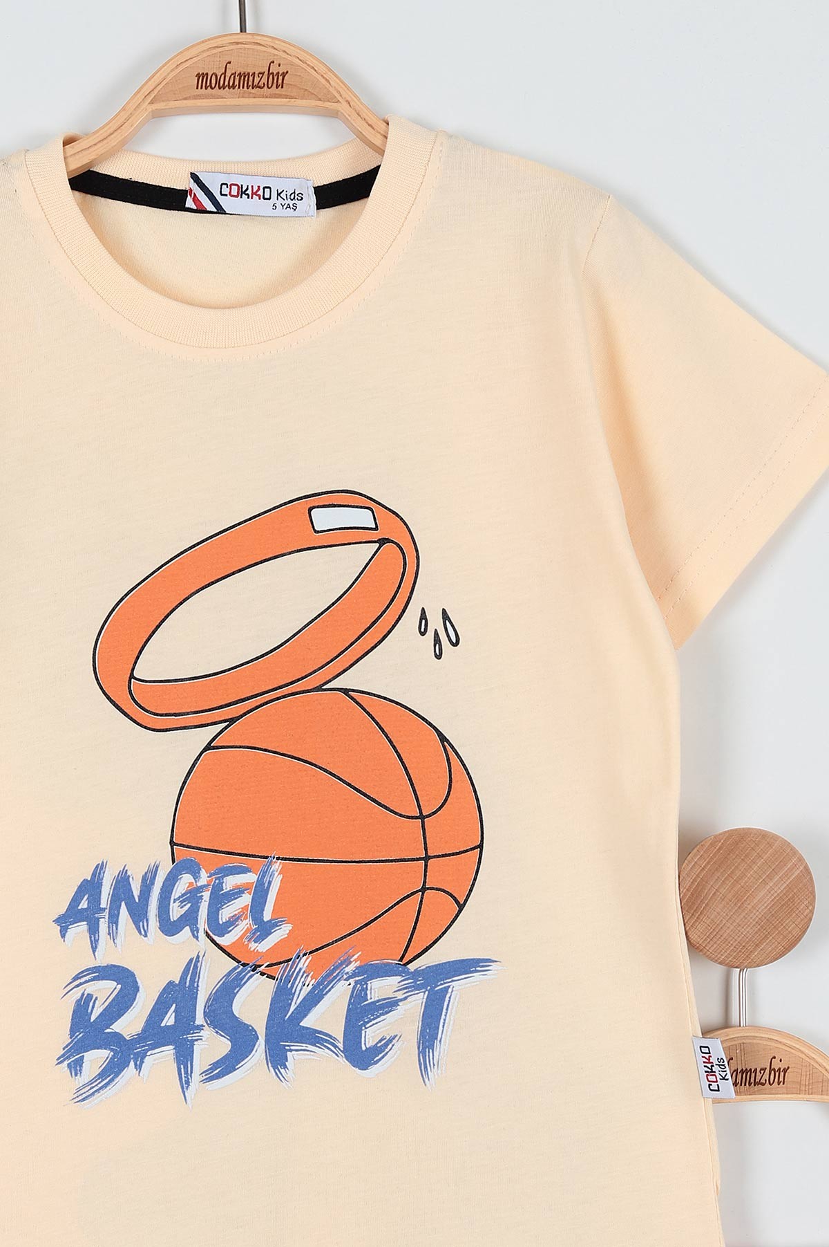 Krem (5-8 Yaş) Angel Basketbol Baskılı Şortlu Erkek Çocuk Takım 186205