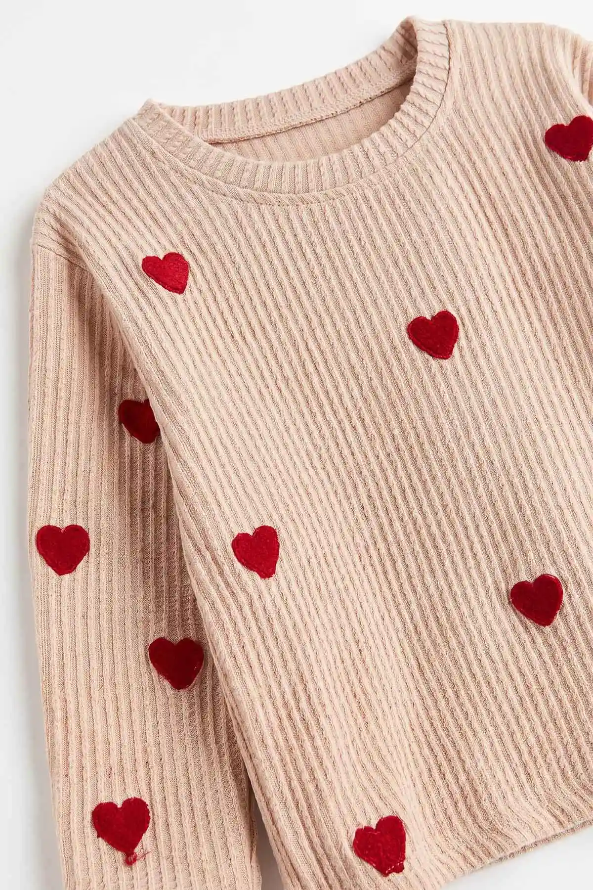 Krem (5-8 Yaş) Kalp Nakışlı Kız Çocuk Sweatshirt 493747