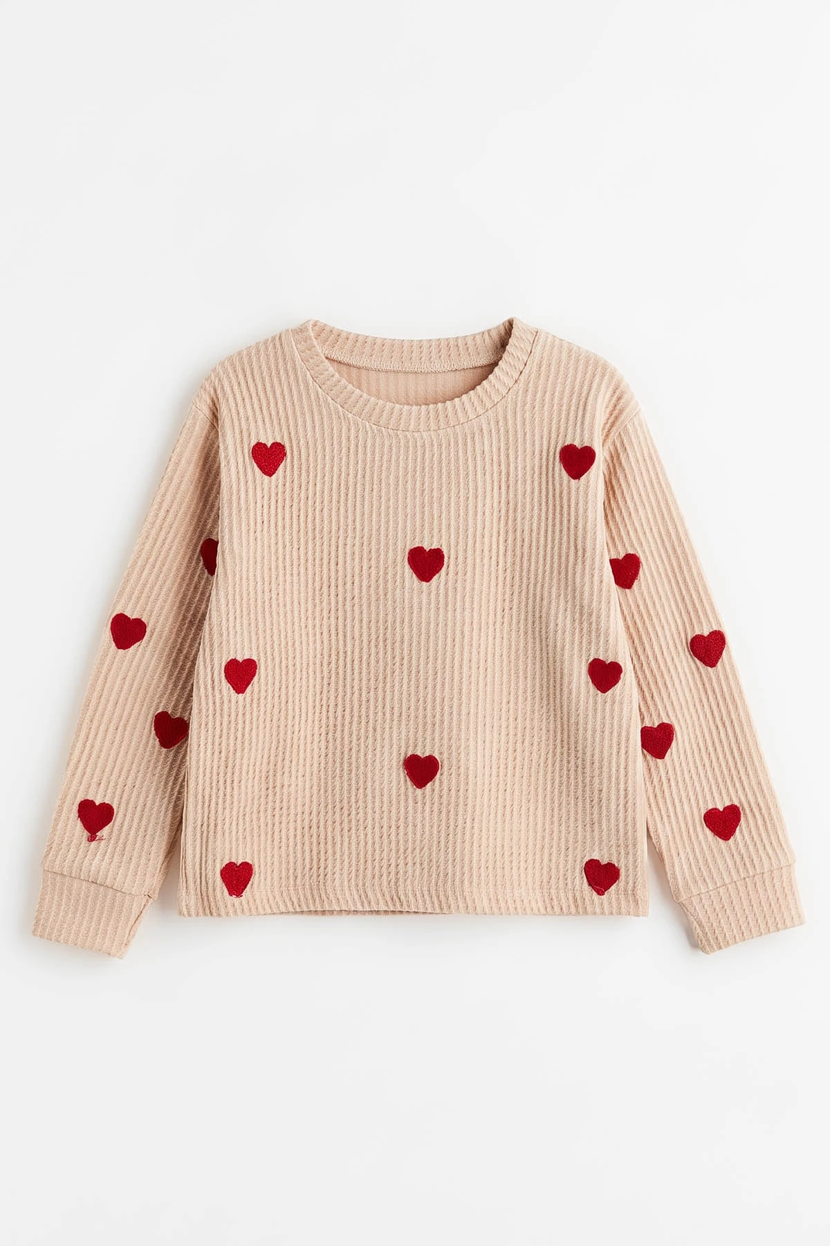 Krem (5-8 Yaş) Kalp Nakışlı Kız Çocuk Sweatshirt 493747