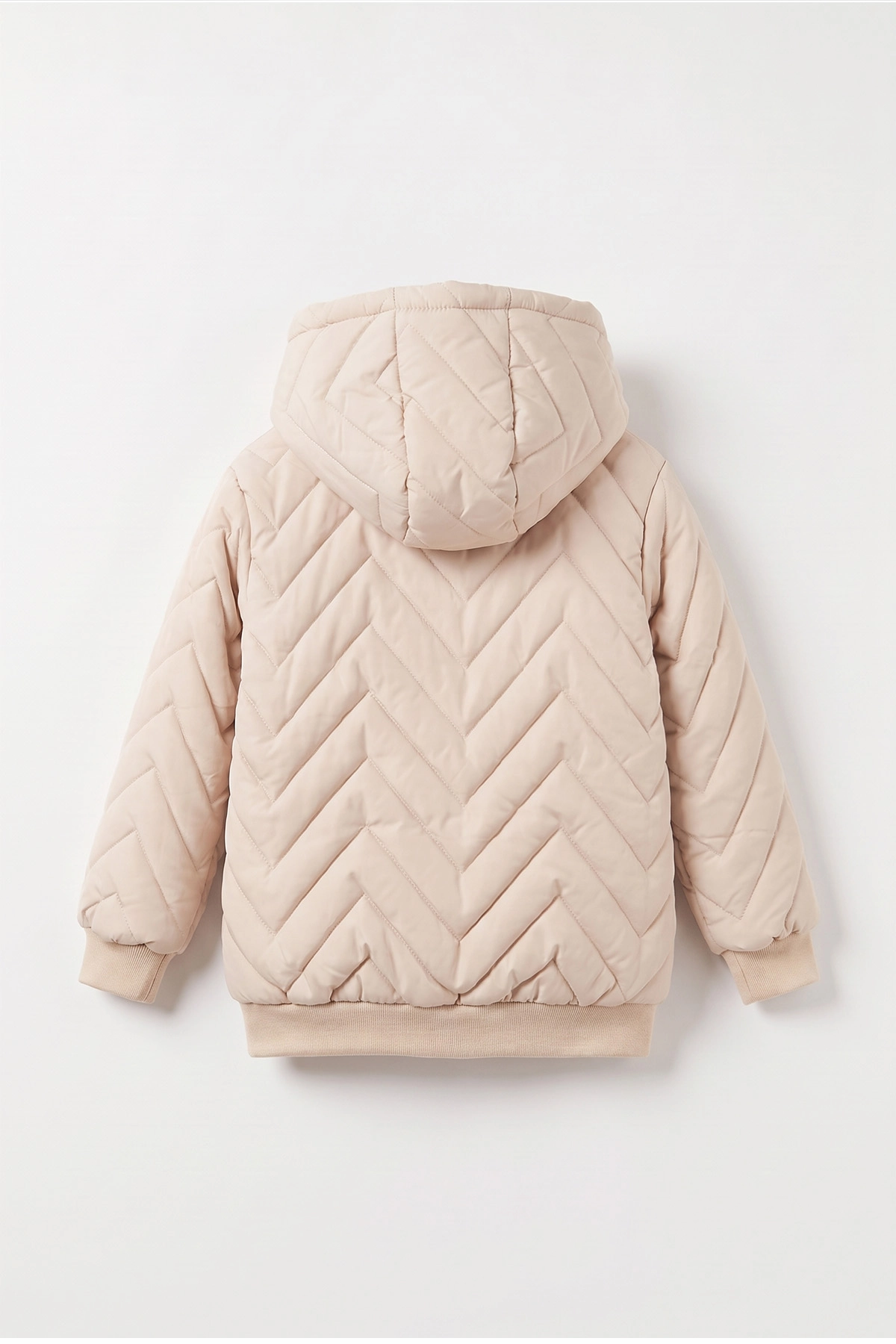 Krem (5-9 Yaş) Çavuş Desenli Kapüşonlu Erkek Çocuk Mont 494210