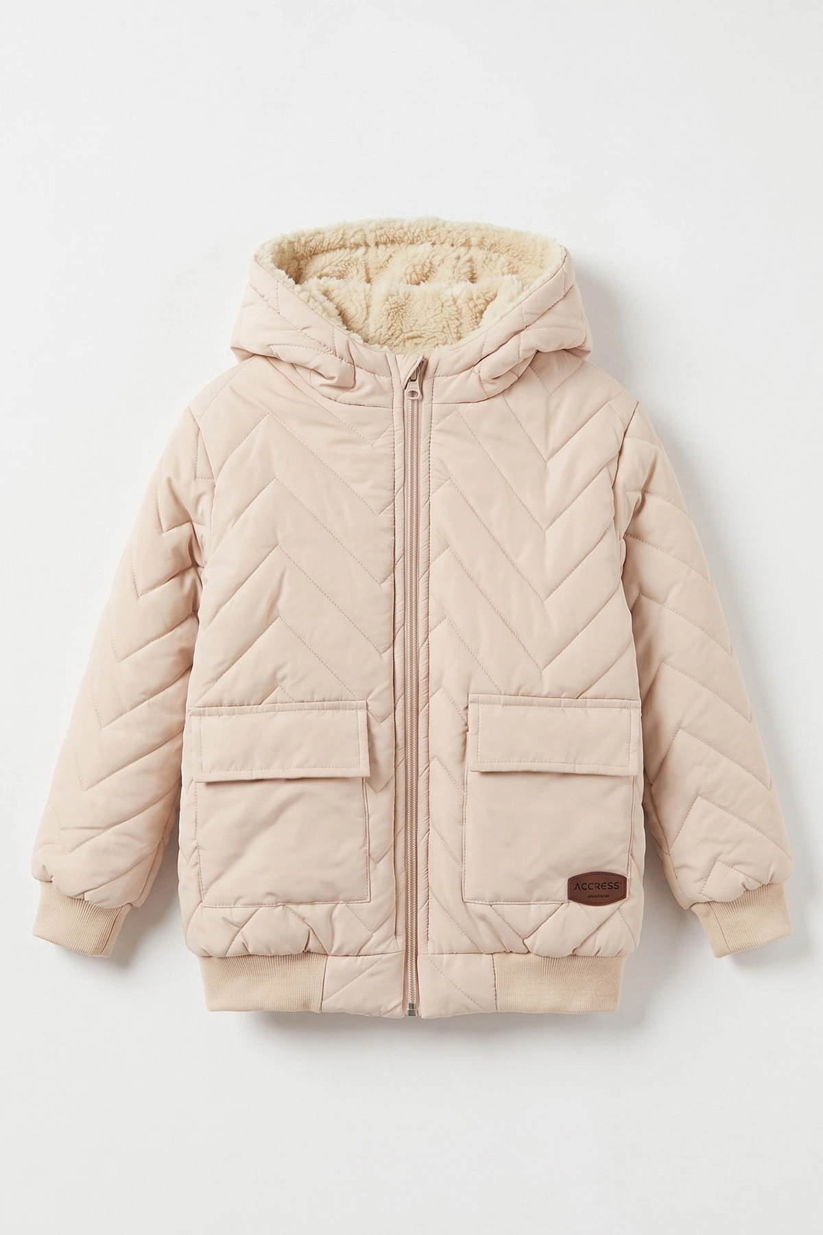 Krem (5-9 Yaş) Çavuş Desenli Kapüşonlu Erkek Çocuk Mont 494210