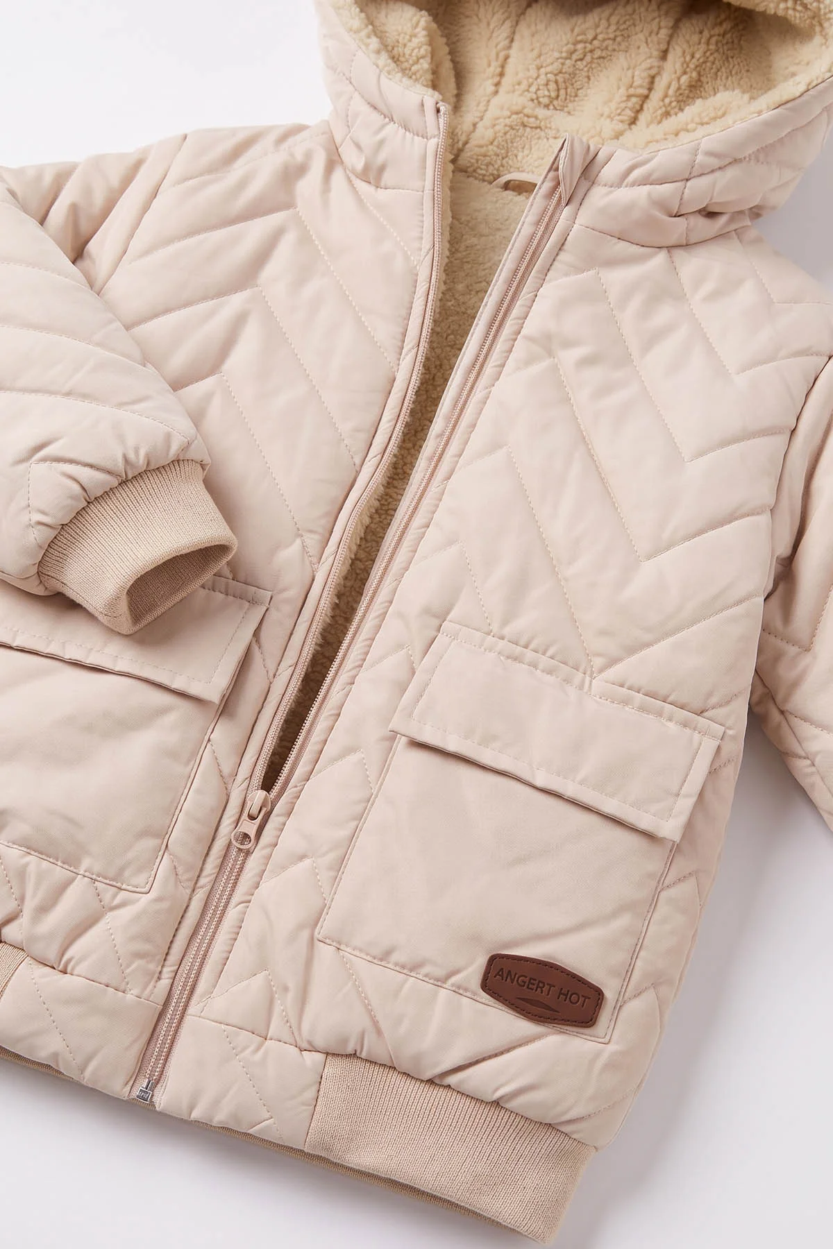Krem (5-9 Yaş) Çavuş Desenli Kapüşonlu Kız Çocuk Mont 494214