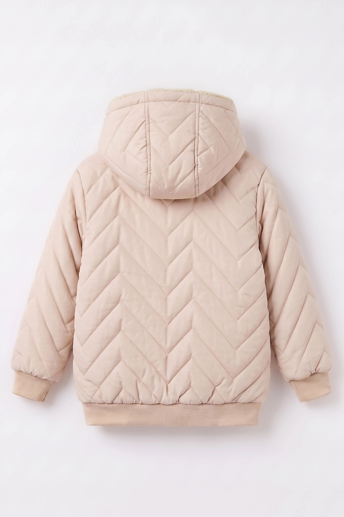 Krem (5-9 Yaş) Çavuş Desenli Kapüşonlu Kız Çocuk Mont 494214