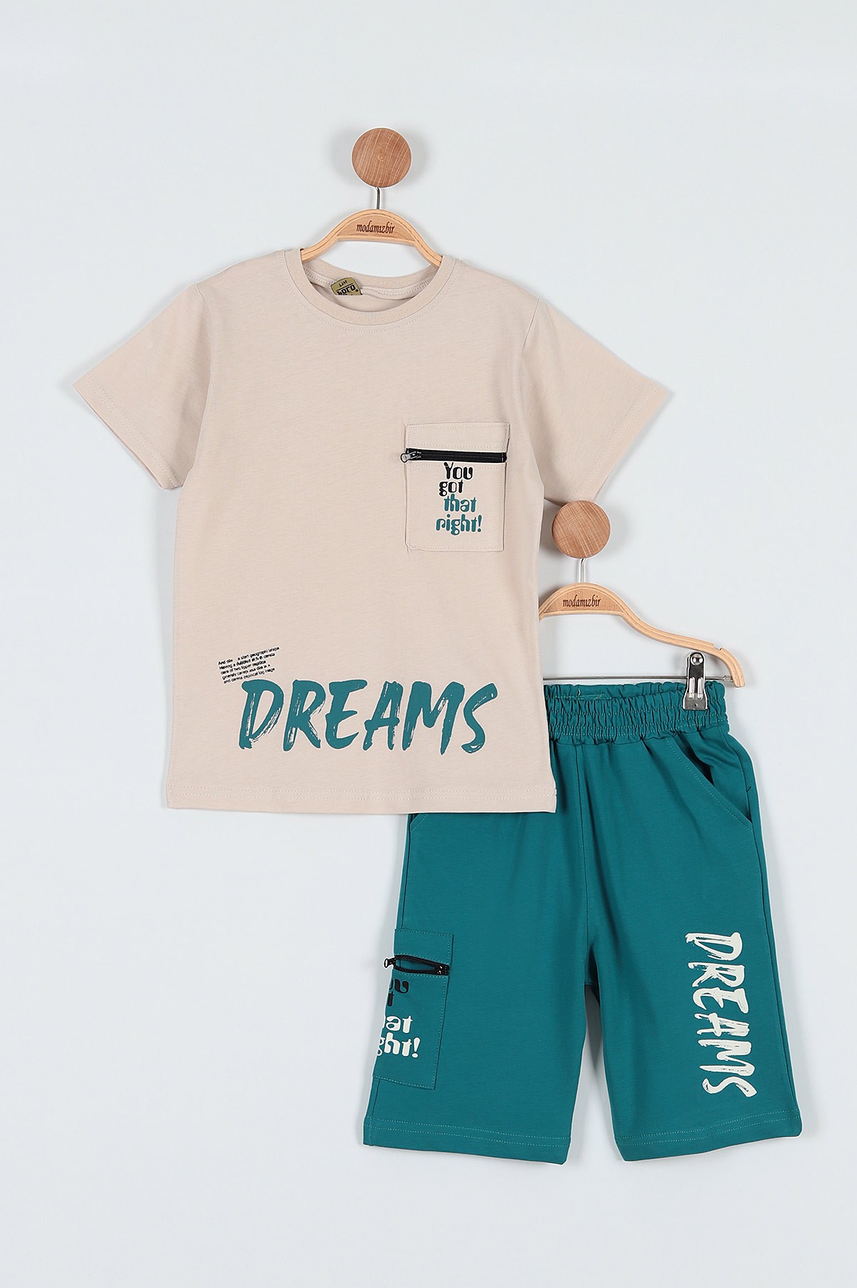 Krem (7-10 Yaş) Dreams Baskılı Cepli Fermuar Detaylı Erkek ÇocukTakım 186345
